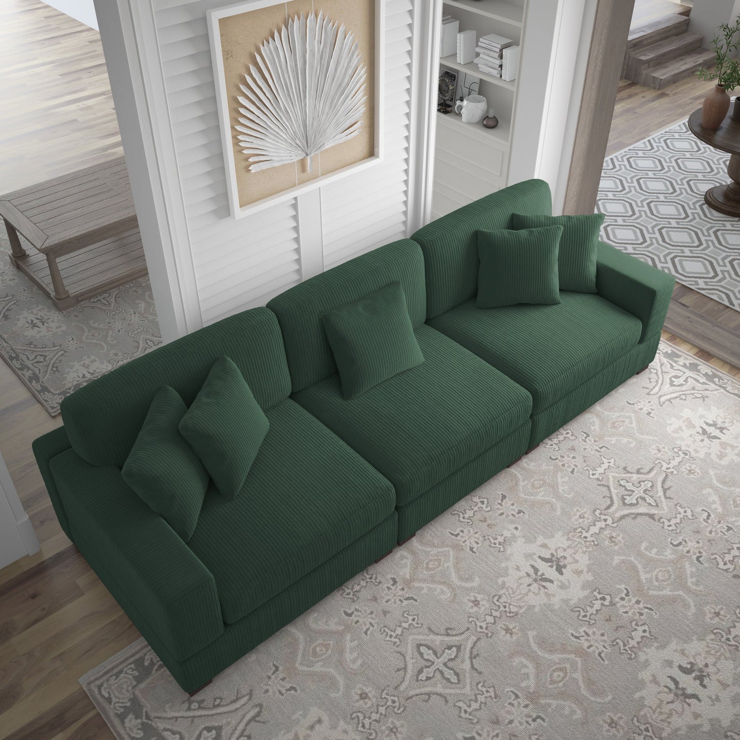 Corduroy Couch Modular Sectional Sofa with Pillows