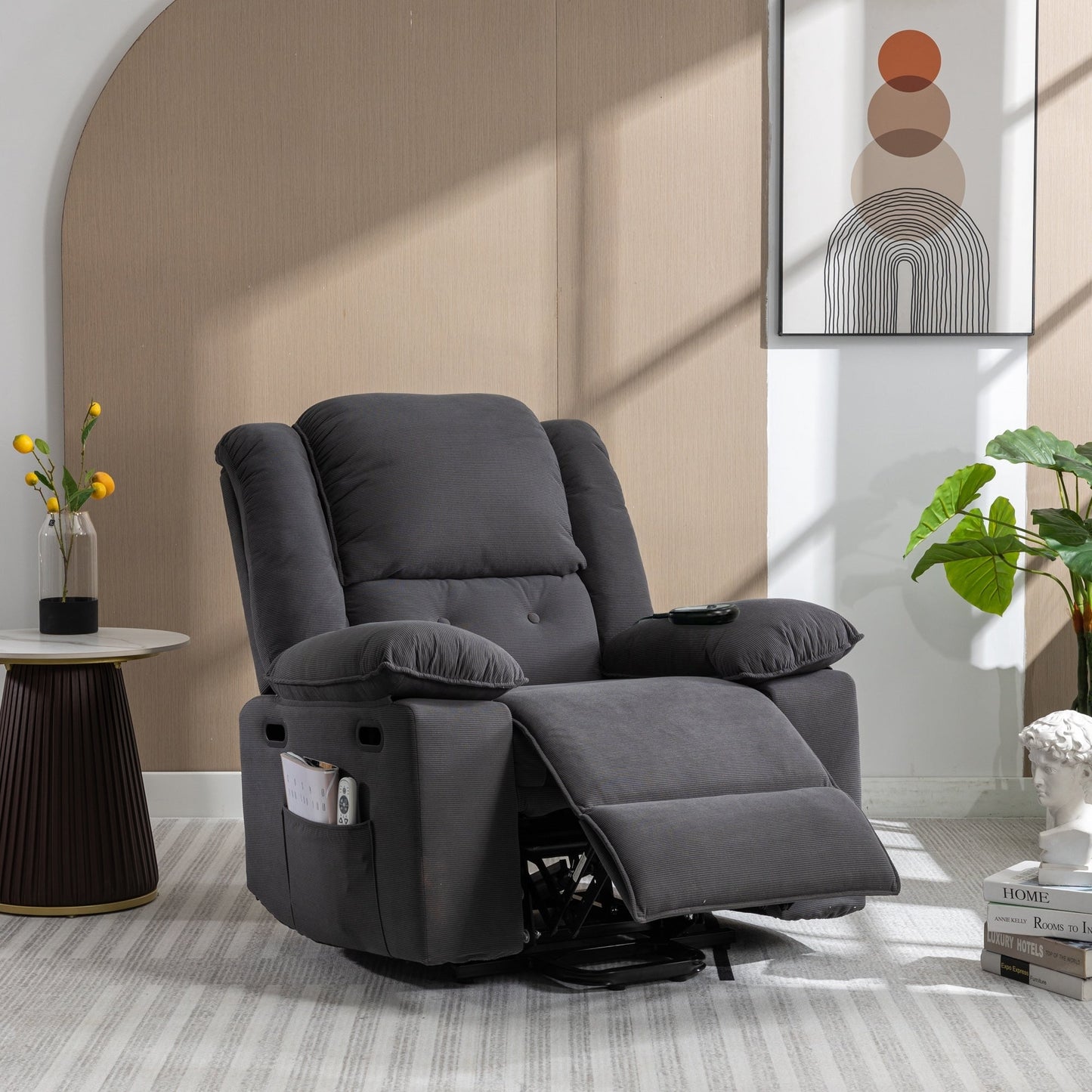 Corduroy Power Lift Recliner for Seniors with Adjustable Massage & Heat, Infinite Reclining Angles, Space-Saving Armrests