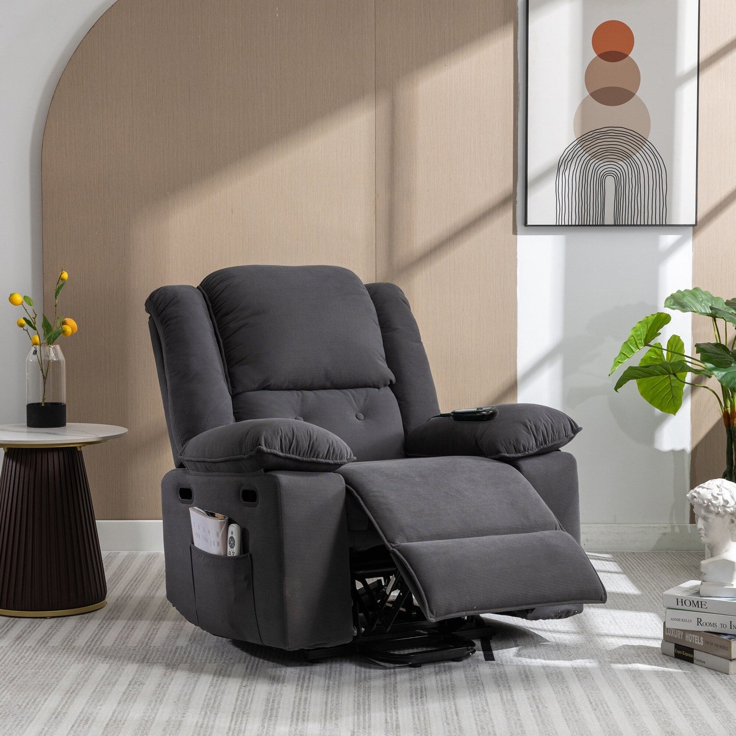 Corduroy Power Lift Recliner for Seniors with Adjustable Massage & Heat, Infinite Reclining Angles, Space-Saving Armrests
