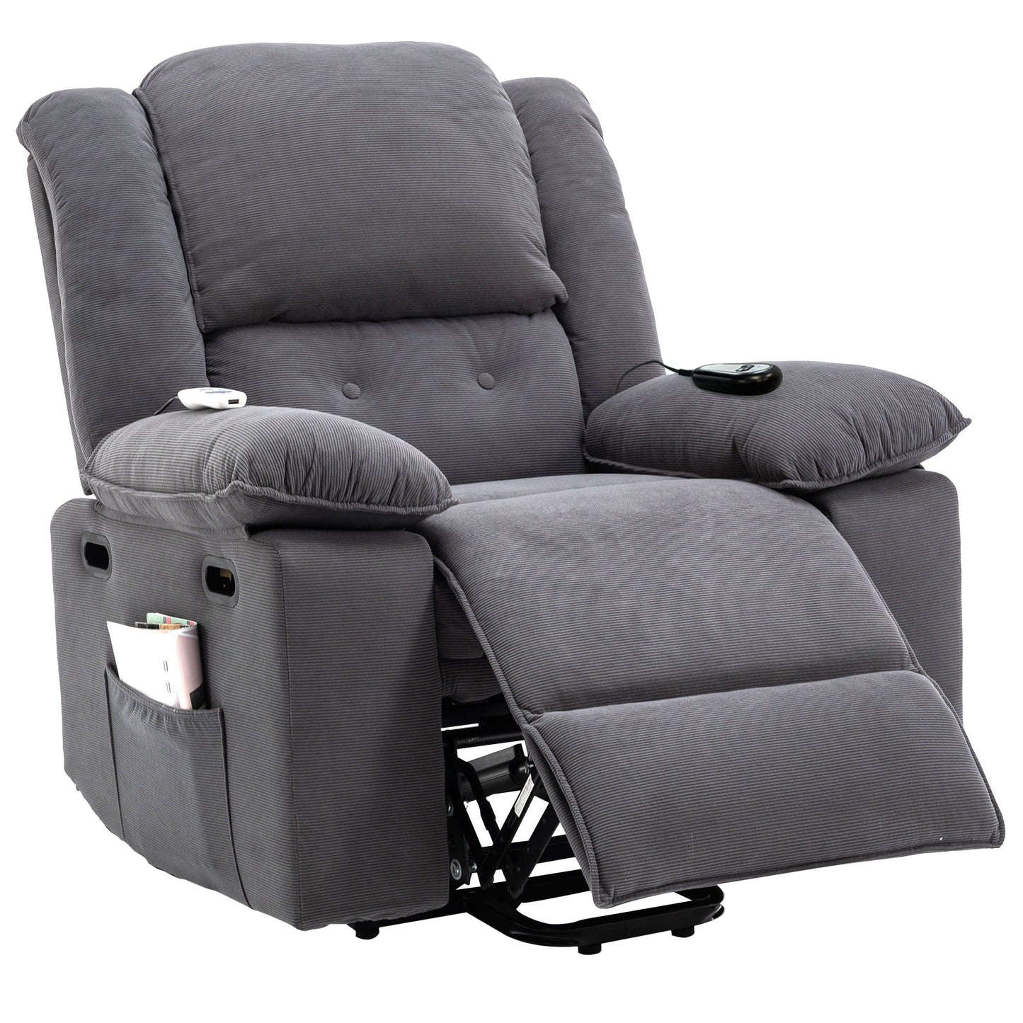 Corduroy Power Lift Recliner for Seniors with Adjustable Massage & Heat, Infinite Reclining Angles, Space-Saving Armrests