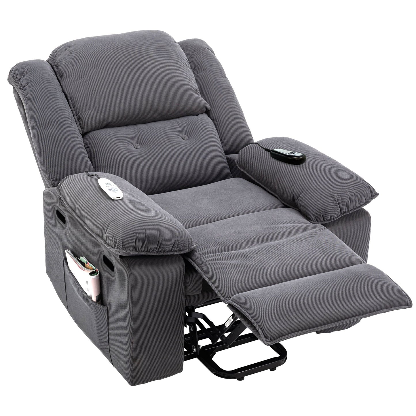 Corduroy Power Lift Recliner for Seniors with Adjustable Massage & Heat, Infinite Reclining Angles, Space-Saving Armrests