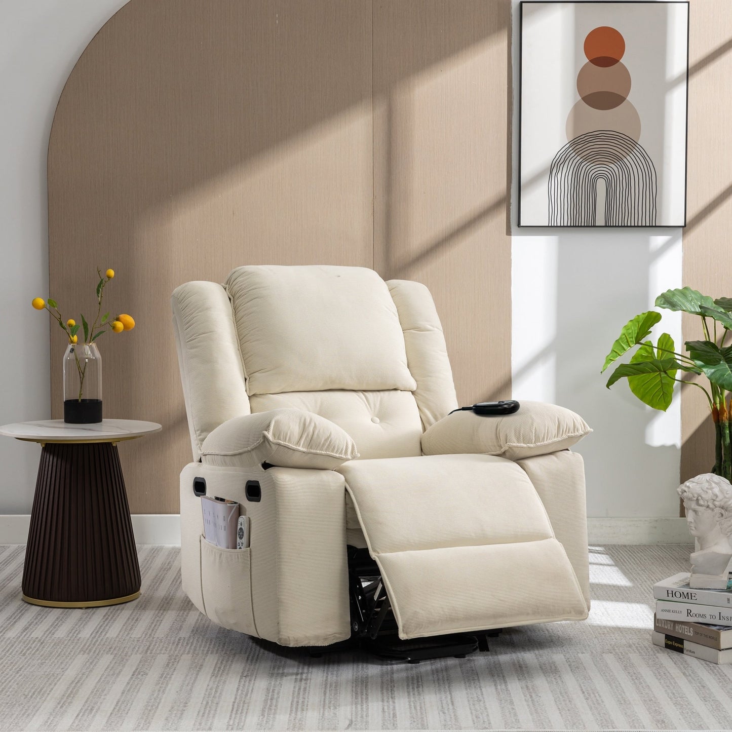 Corduroy Power Lift Recliner for Seniors with Adjustable Massage & Heat, Infinite Reclining Angles, Space-Saving Armrests