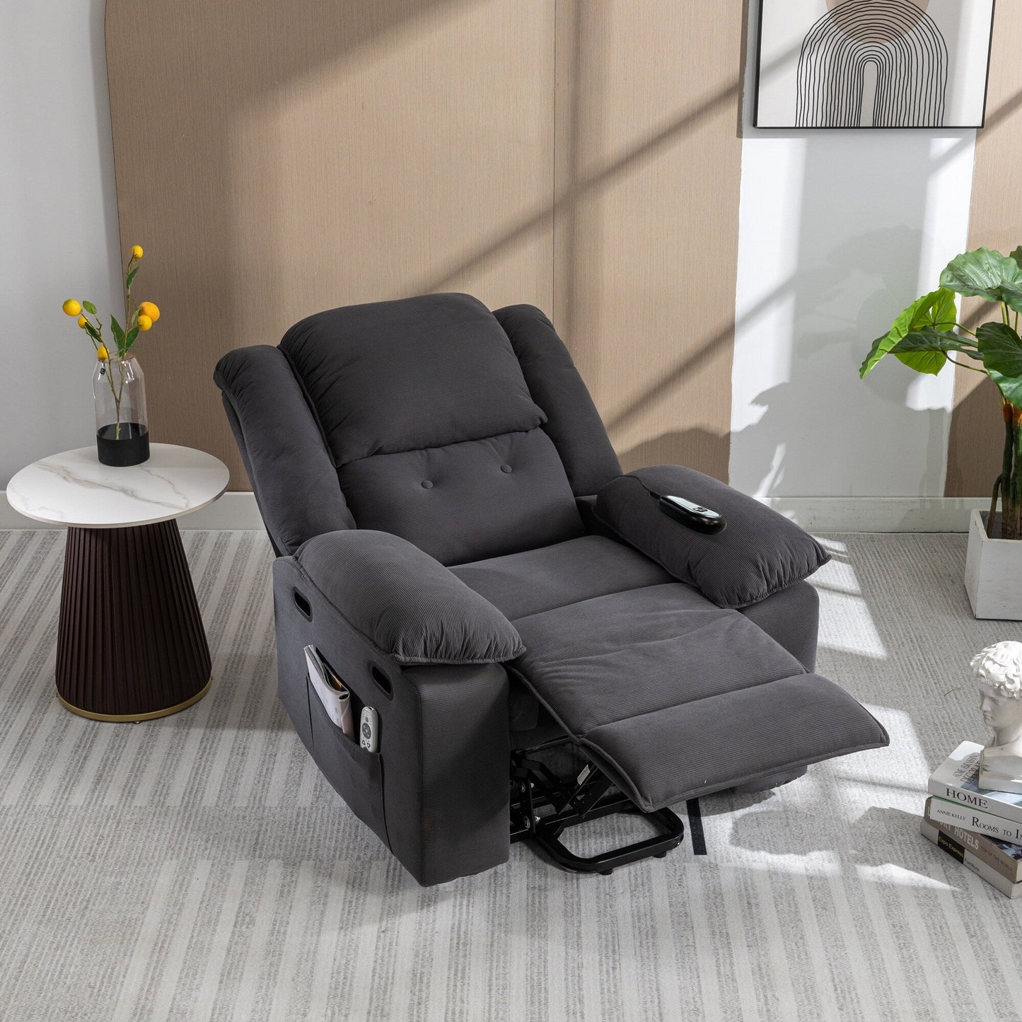 Corduroy Power Lift Recliner for Seniors with Adjustable Massage & Heat, Infinite Reclining Angles, Space-Saving Armrests