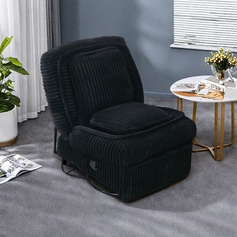 Corduroy Recliner Chair with 360° Swivel, Rocking Base and Adjustable Backrest, Footrest & Pillow for Living Room