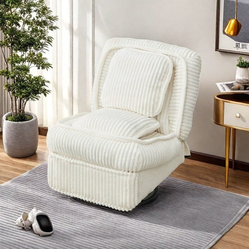 Corduroy Recliner Chair with 360° Swivel, Rocking Base and Adjustable Backrest, Footrest & Pillow for Living Room