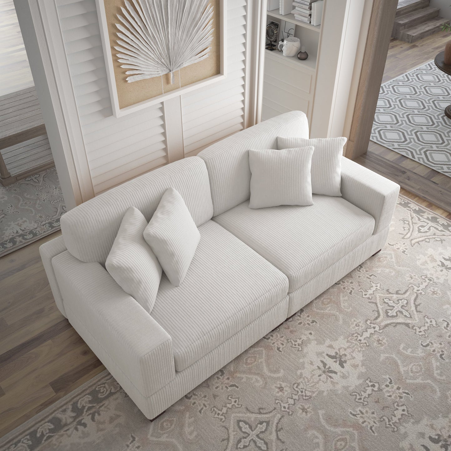 Corduroy Couch Modular Sectional Sofa with Pillows