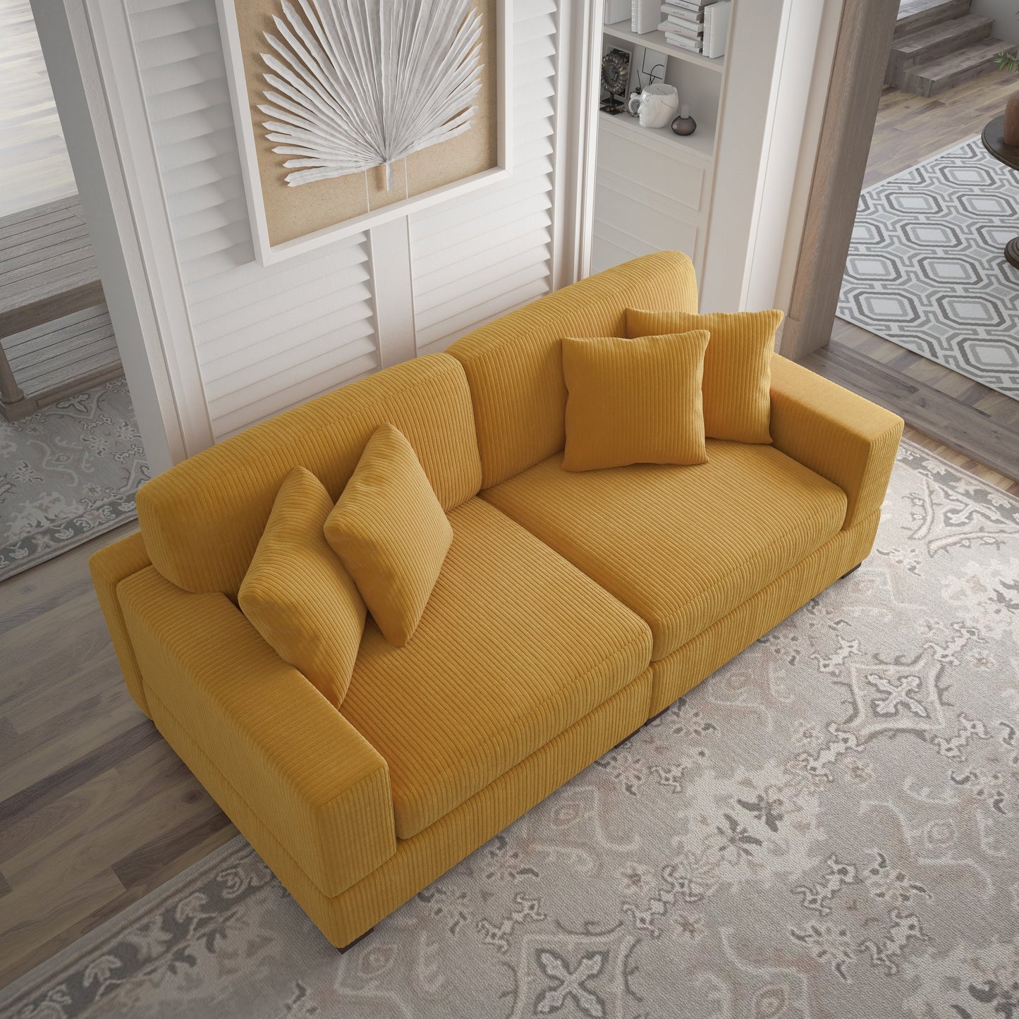 Corduroy Couch Modular Sectional Sofa with Pillows