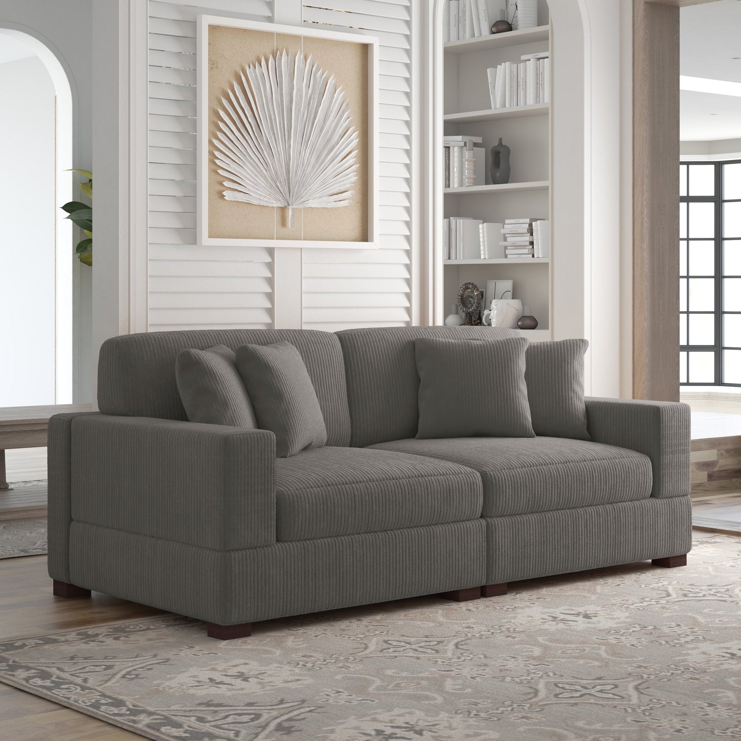 Corduroy Couch Modular Sectional Sofa with Pillows