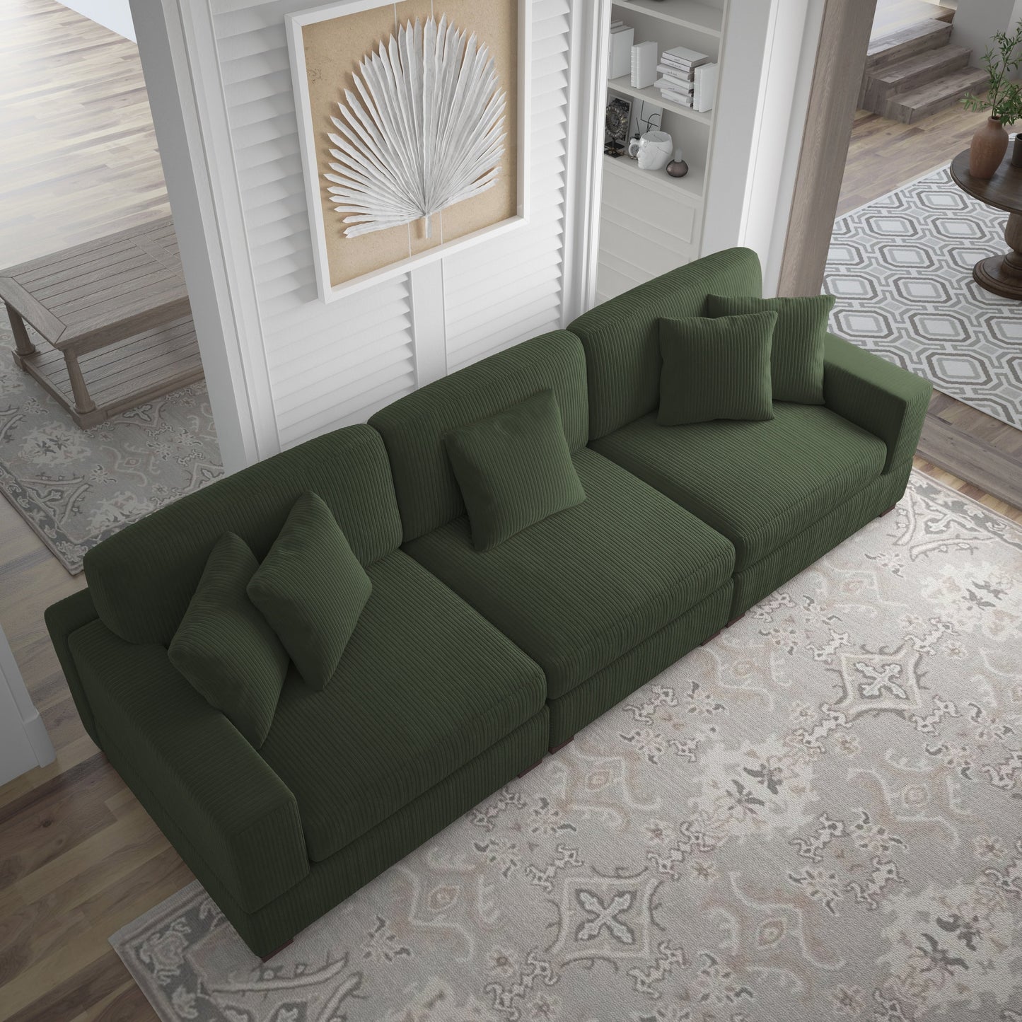 Corduroy Couch Modular Sectional Sofa with Pillows