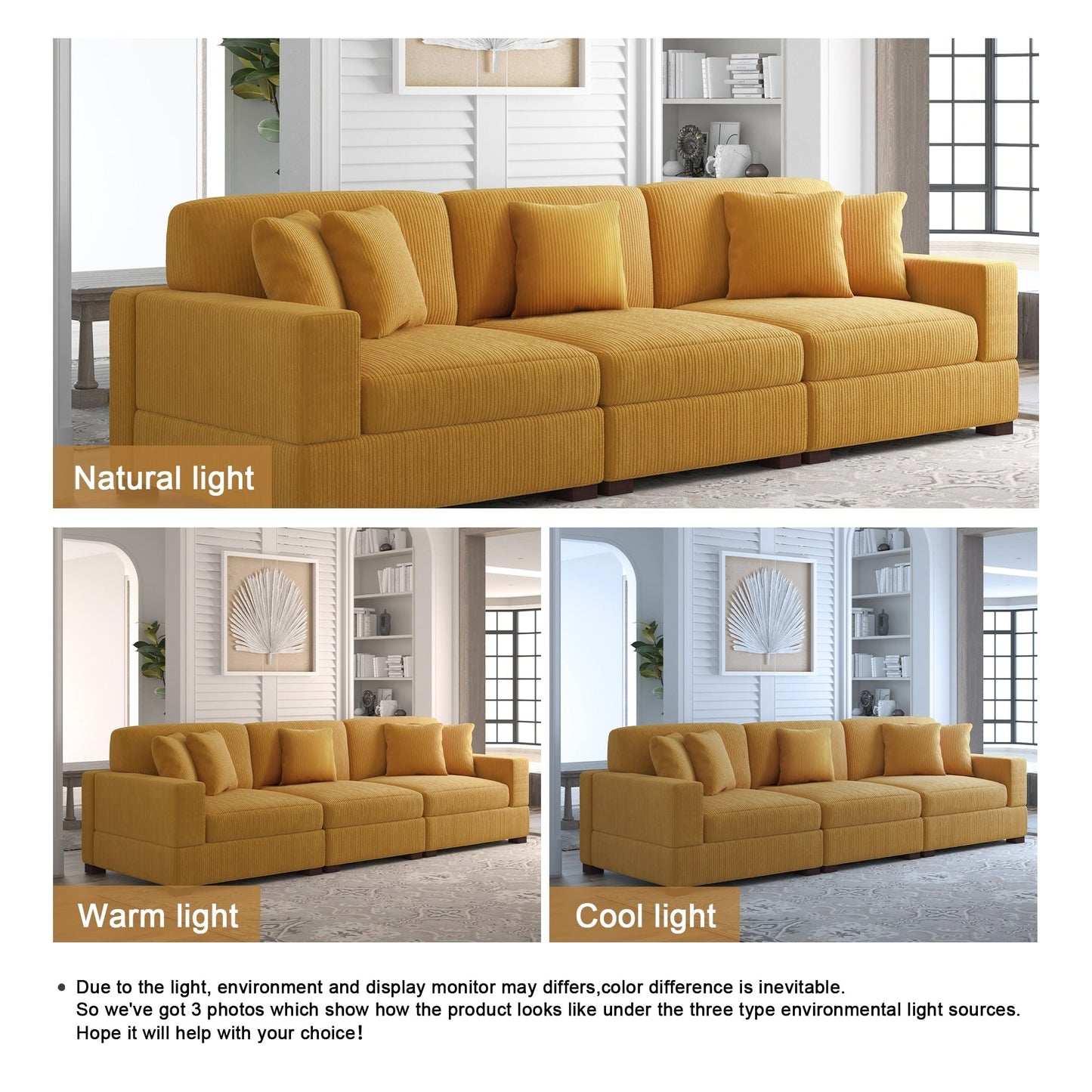 Corduroy Couch Modular Sectional Sofa with Pillows