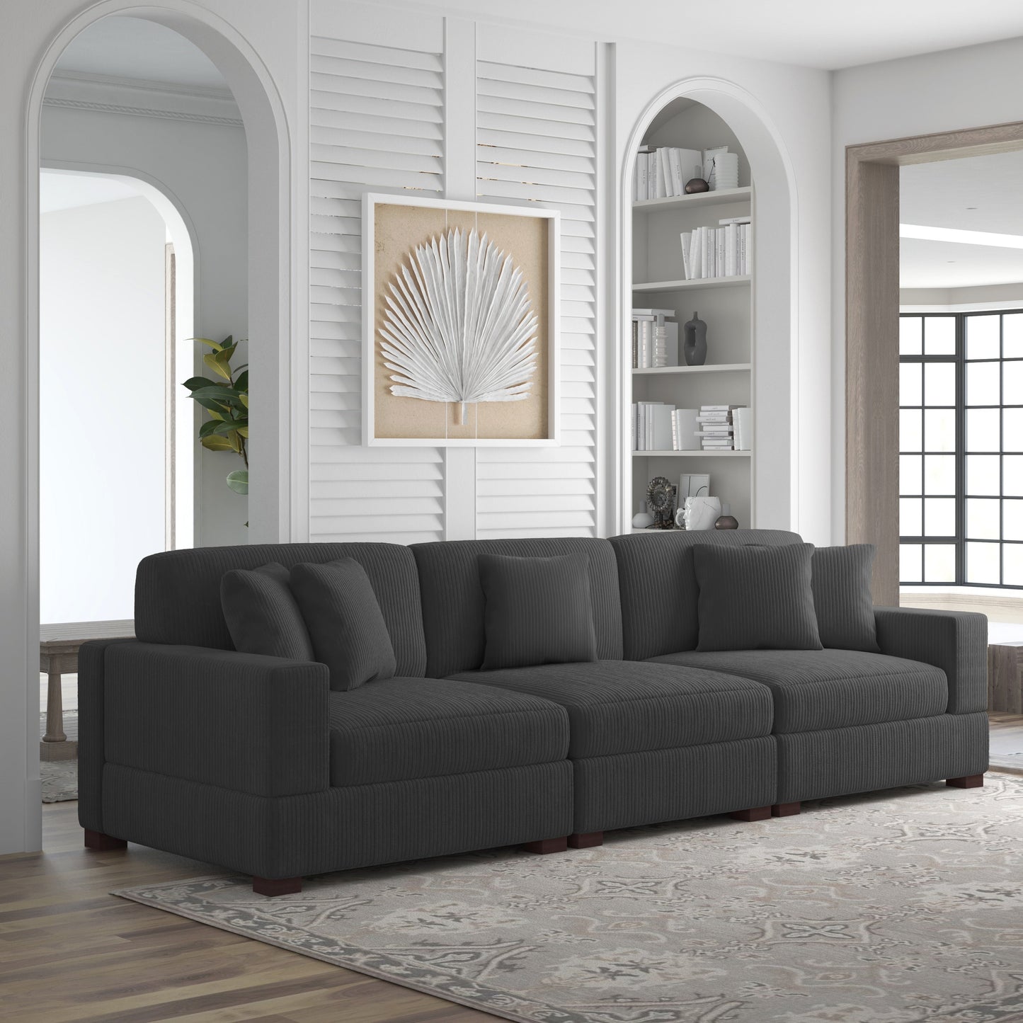 Corduroy Couch Modular Sectional Sofa with Pillows
