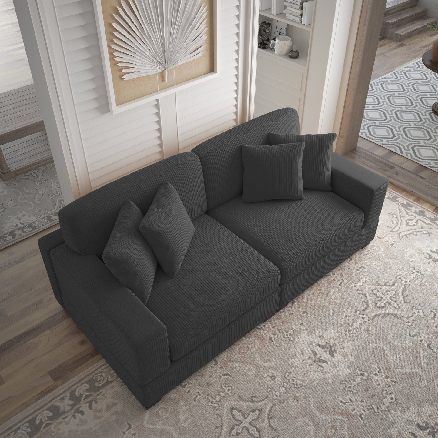 Corduroy Couch Modular Sectional Sofa with Pillows