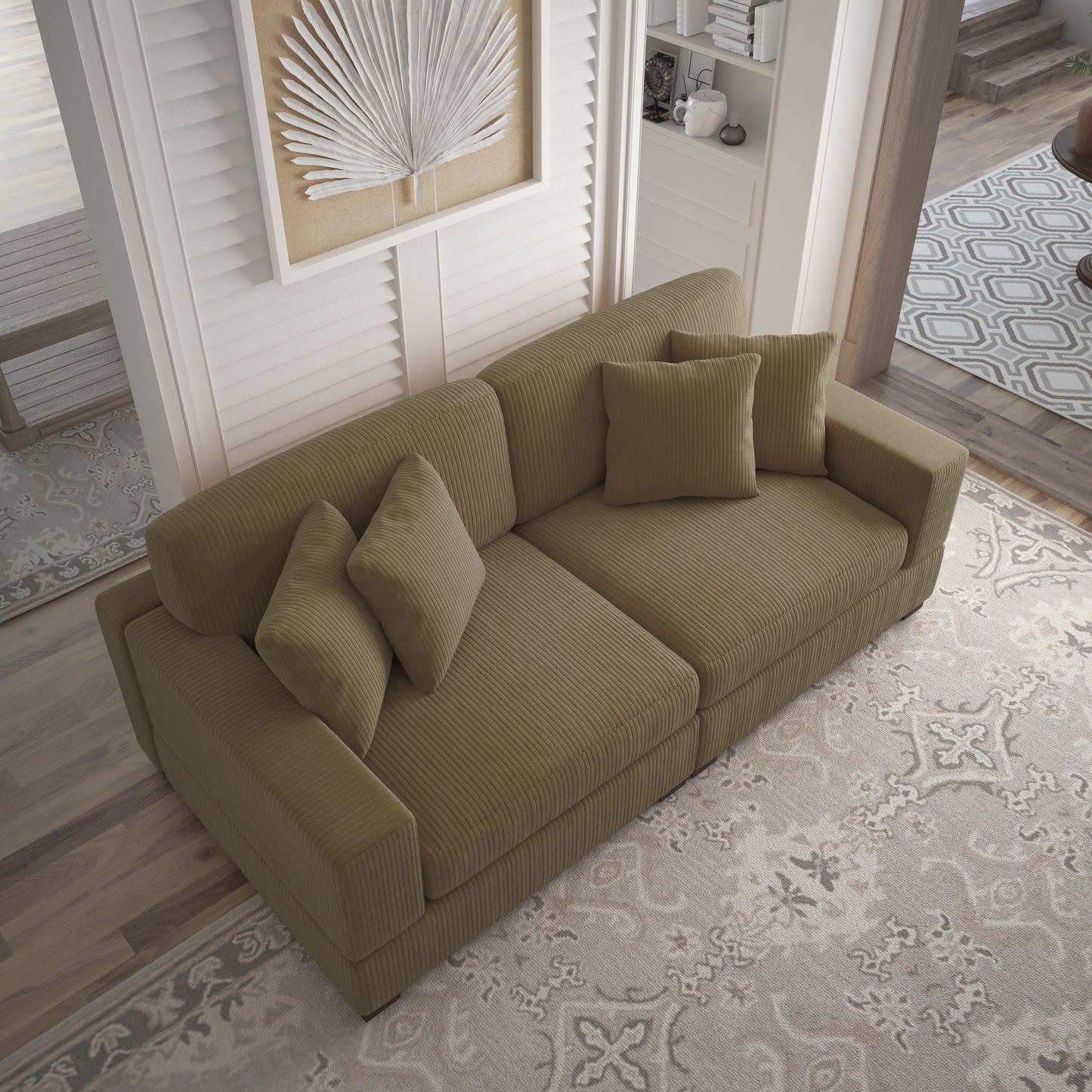 Corduroy Couch Modular Sectional Sofa with Pillows