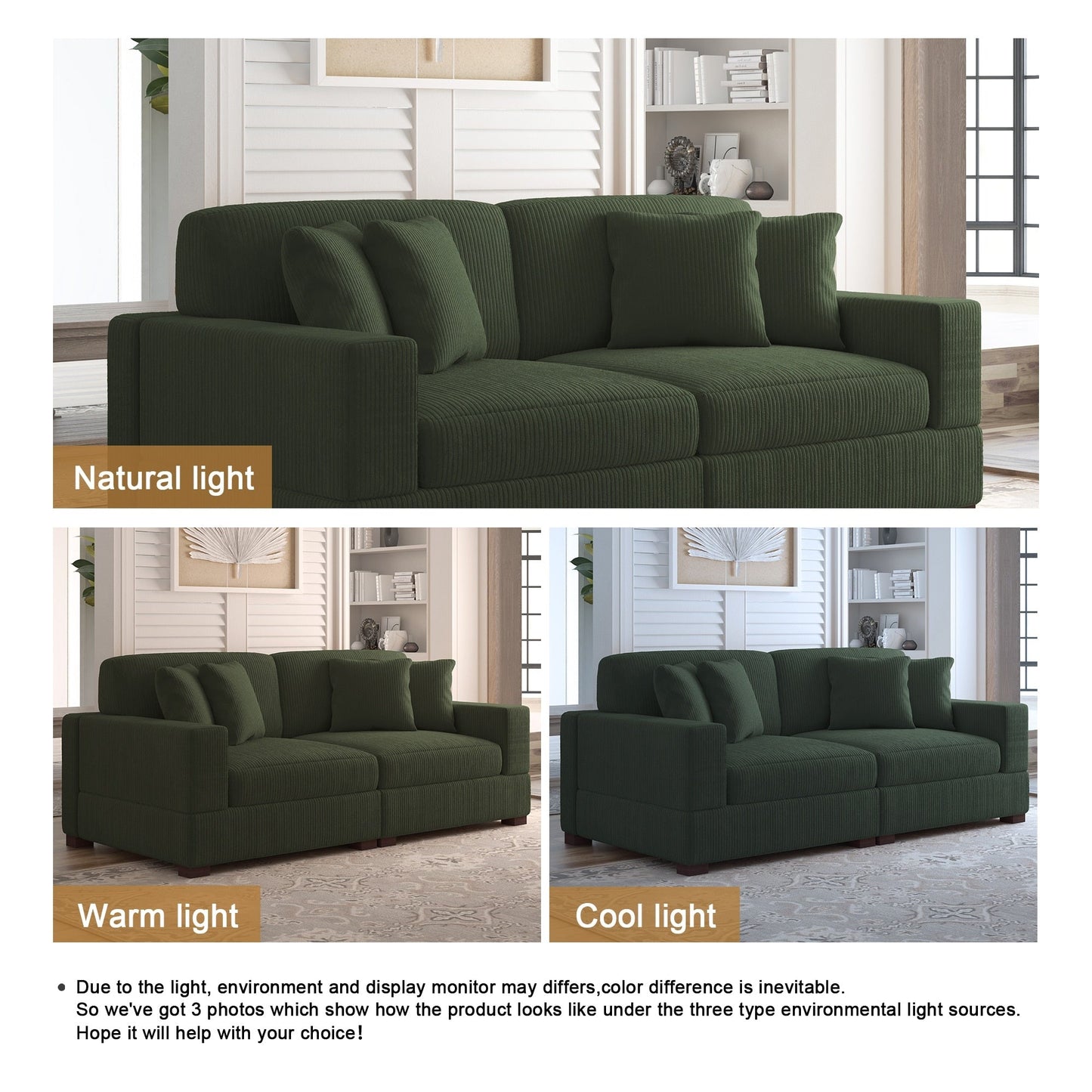 Corduroy Couch Modular Sectional Sofa with Pillows