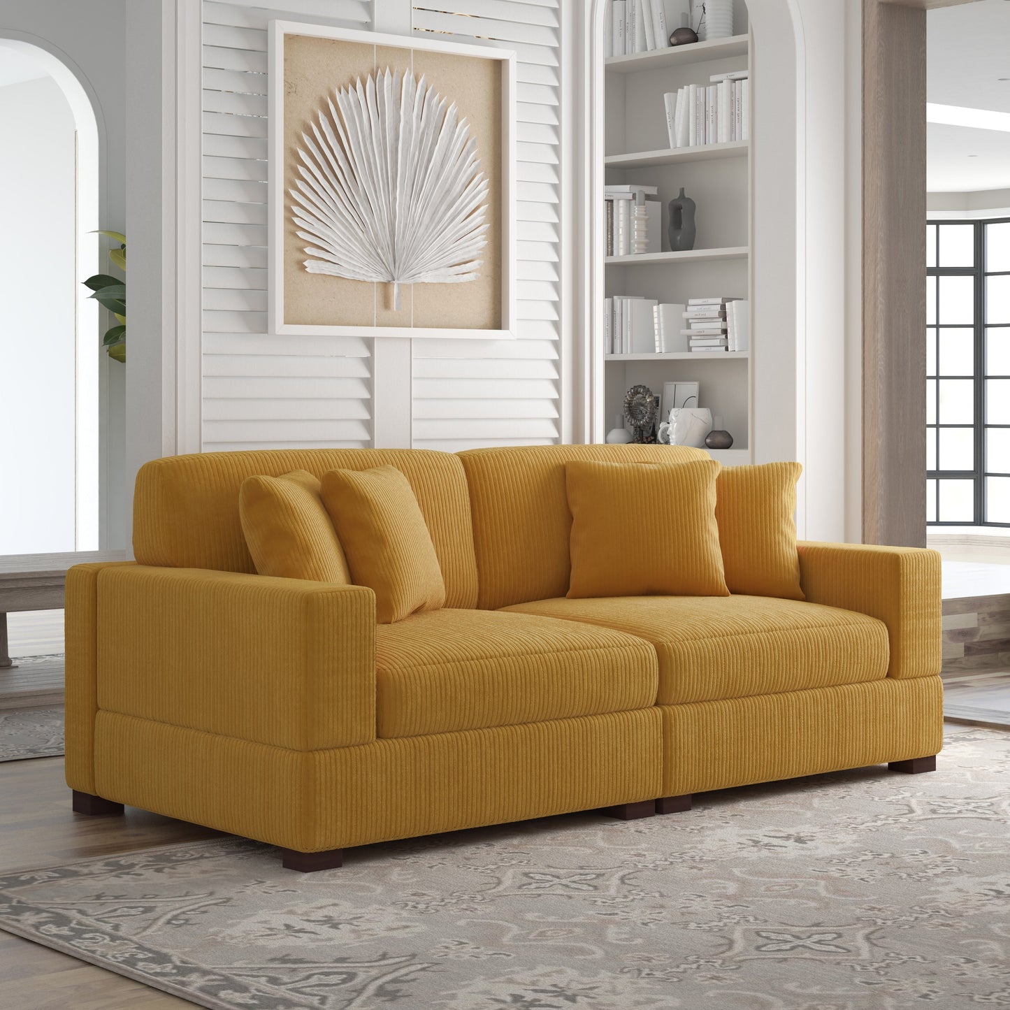 Corduroy Couch Modular Sectional Sofa with Pillows