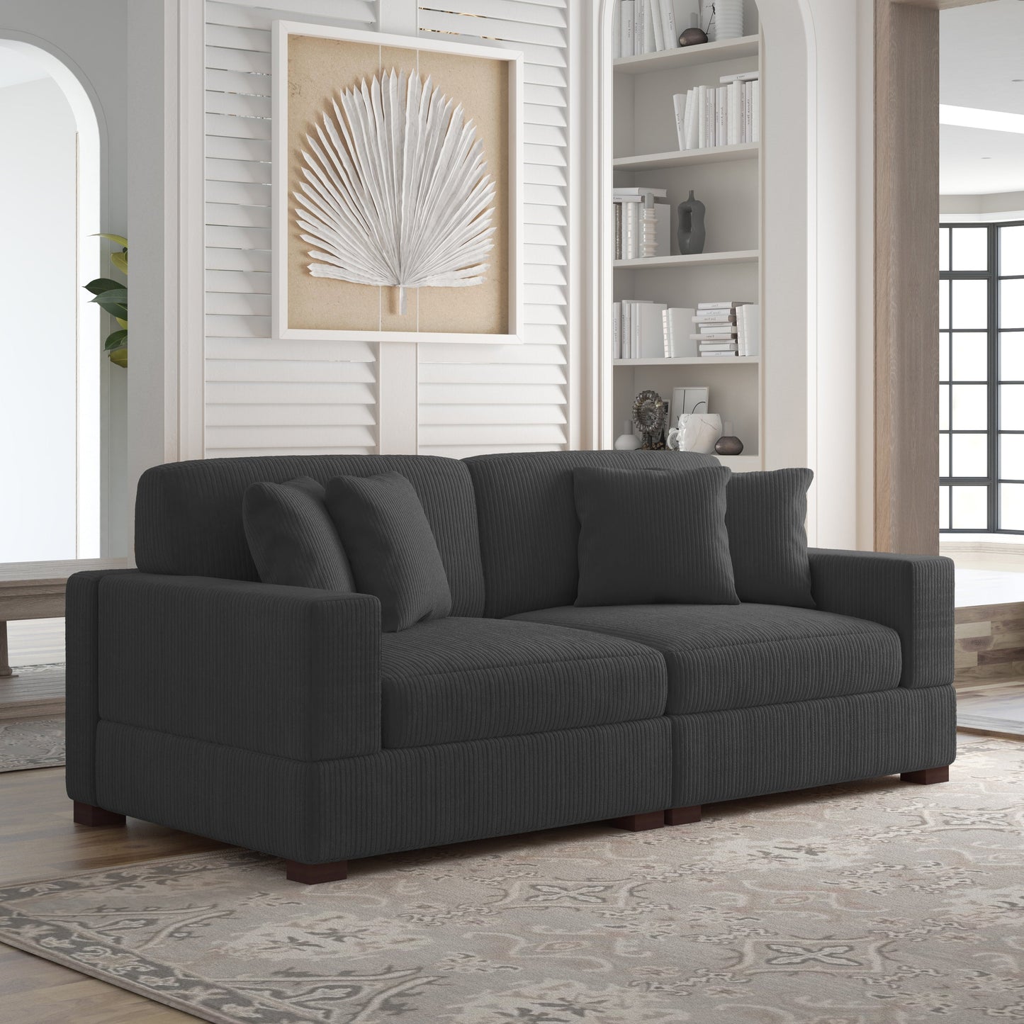 Corduroy Couch Modular Sectional Sofa with Pillows