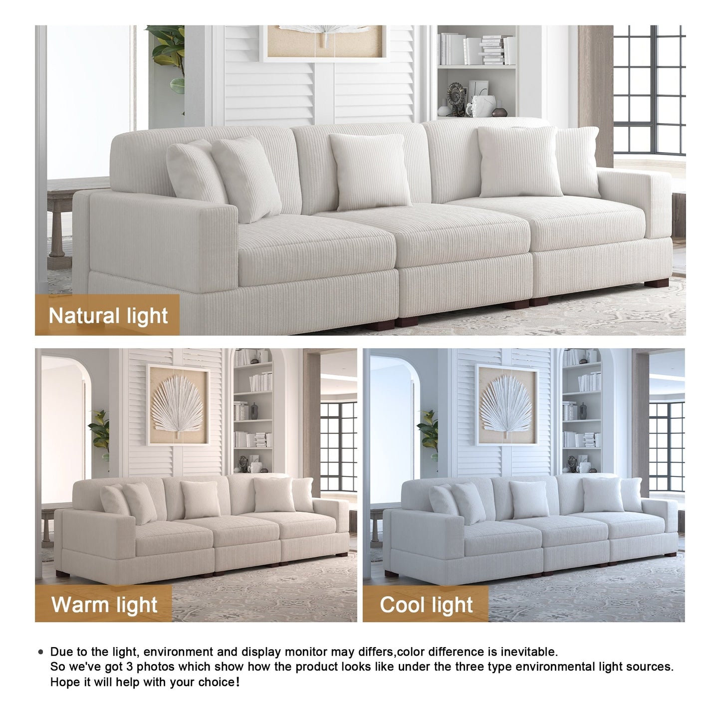 Corduroy Couch Modular Sectional Sofa with Pillows