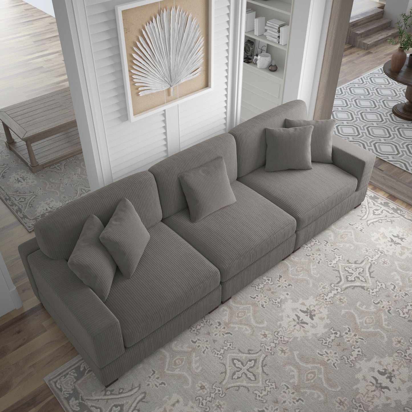 Corduroy Couch Modular Sectional Sofa with Pillows