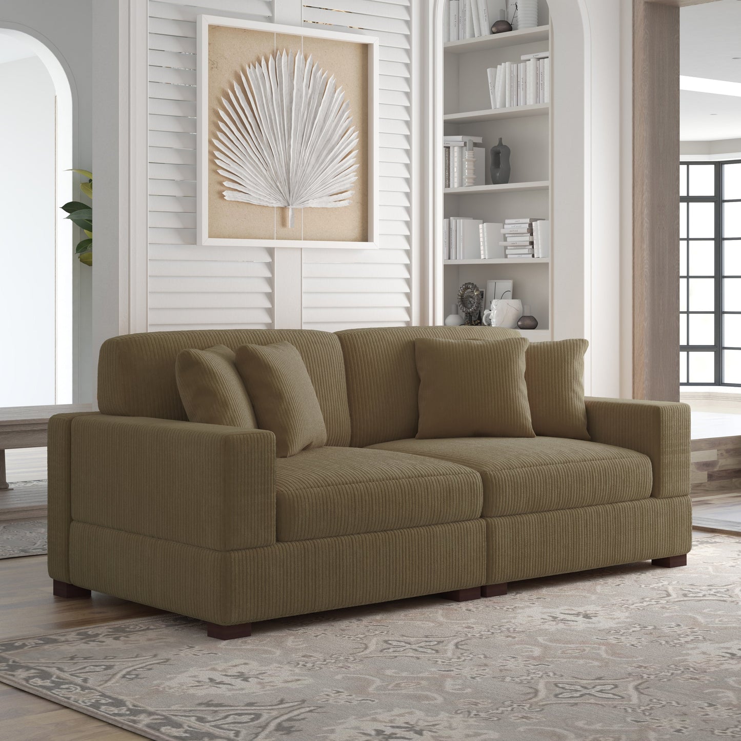 Corduroy Couch Modular Sectional Sofa with Pillows