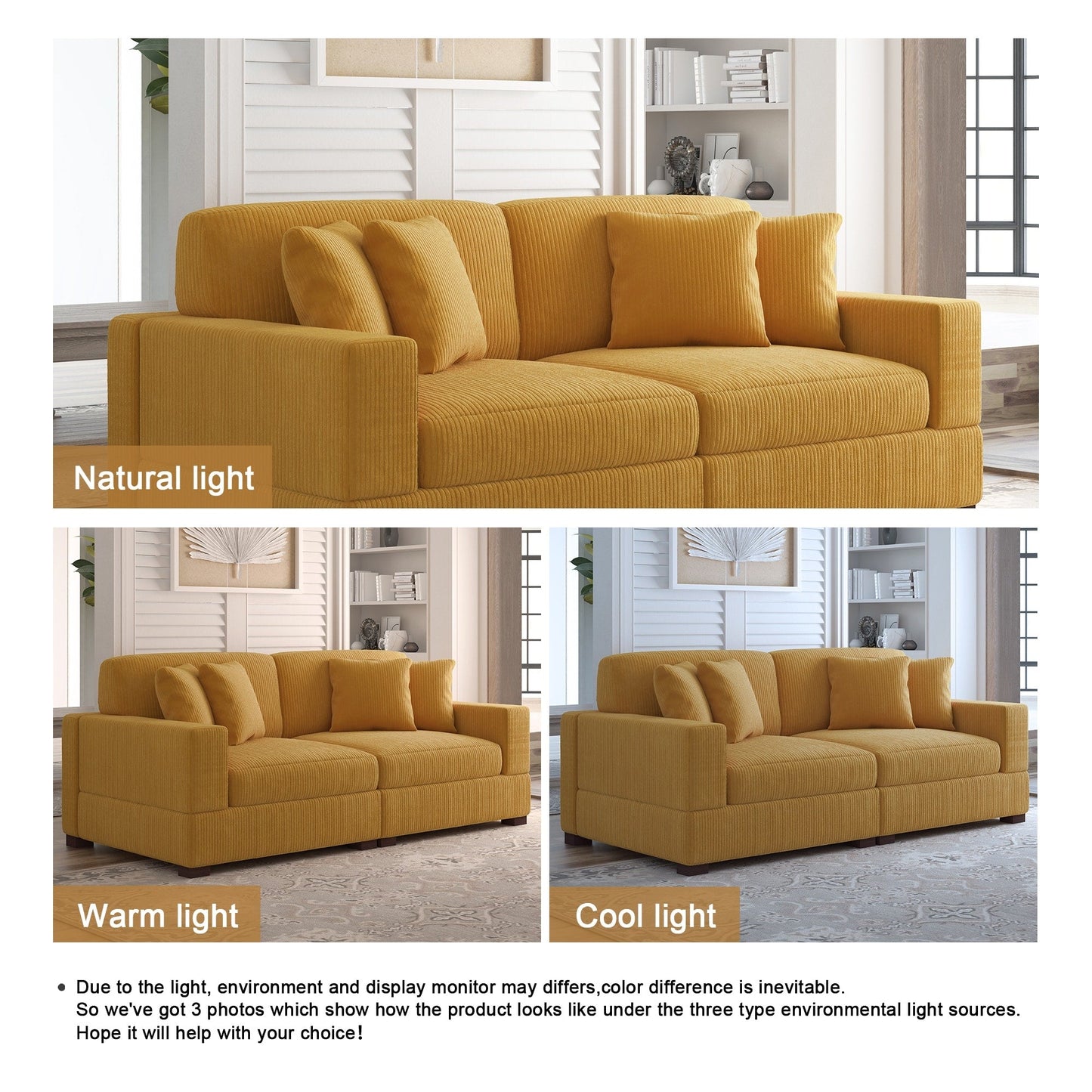 Corduroy Couch Modular Sectional Sofa with Pillows