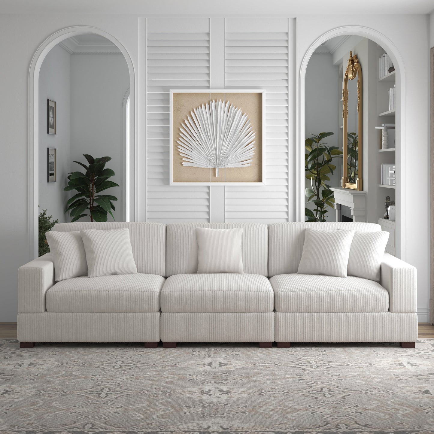 Corduroy Couch Modular Sectional Sofa with Pillows