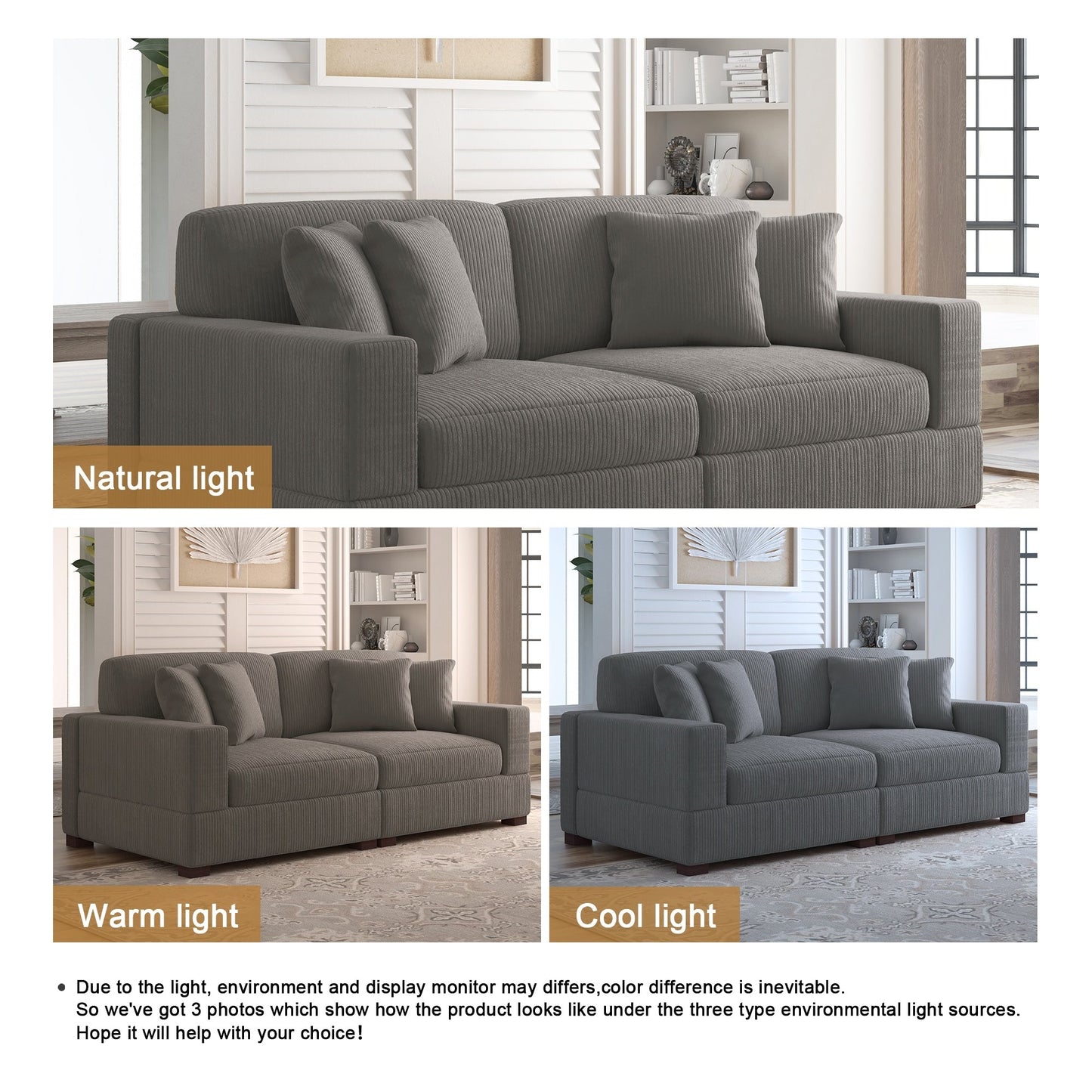 Corduroy Couch Modular Sectional Sofa with Pillows