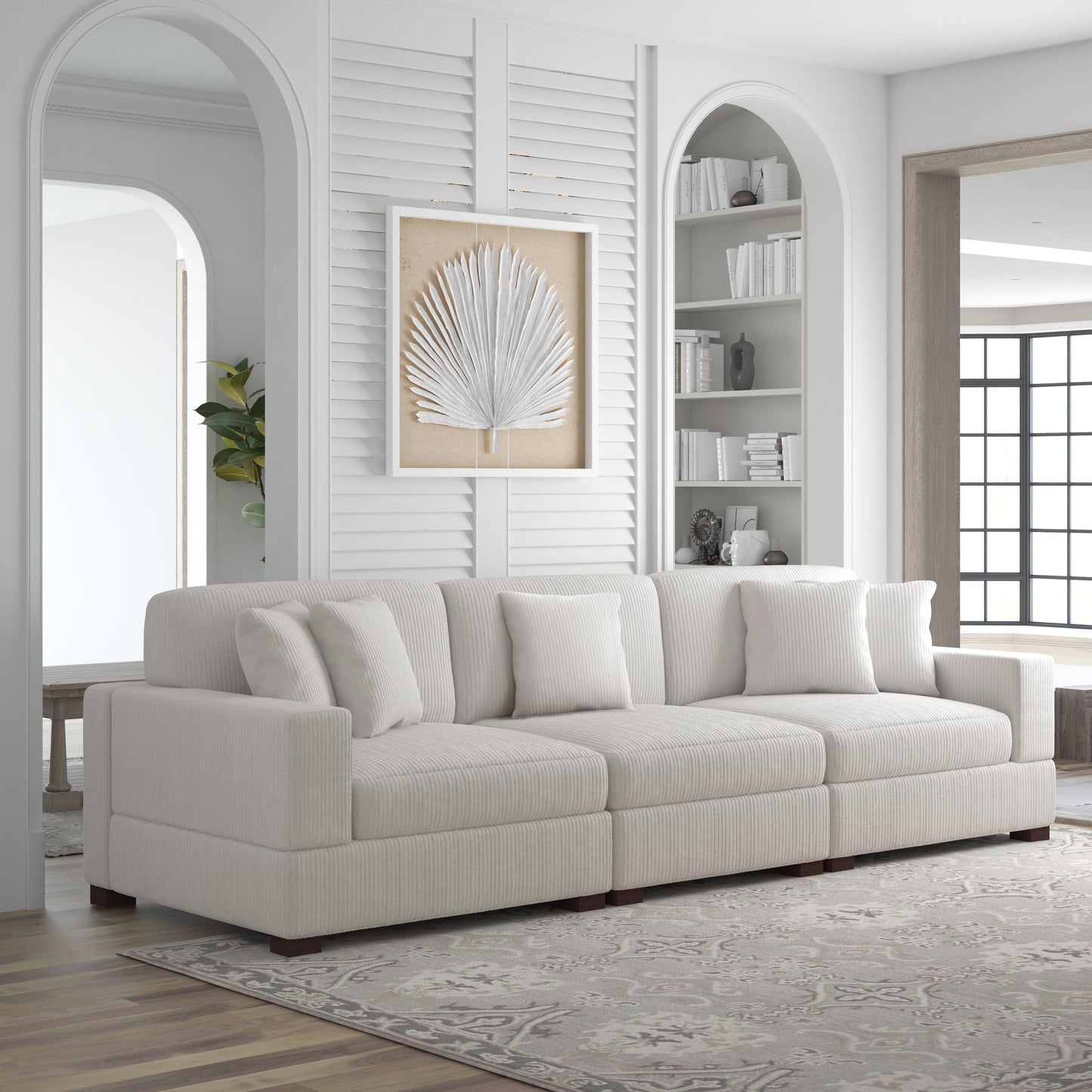 Corduroy Couch Modular Sectional Sofa with Pillows