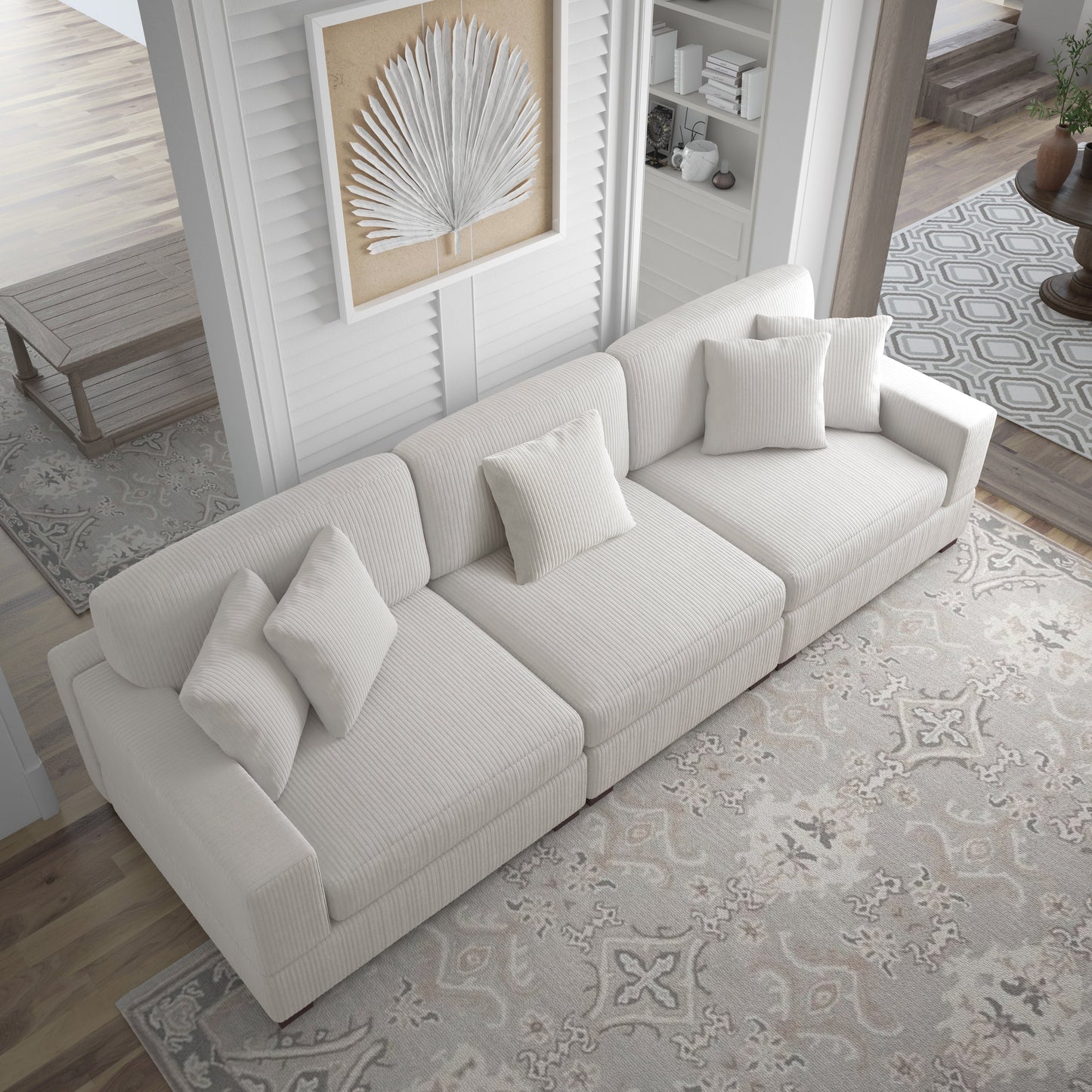 Corduroy Couch Modular Sectional Sofa with Pillows