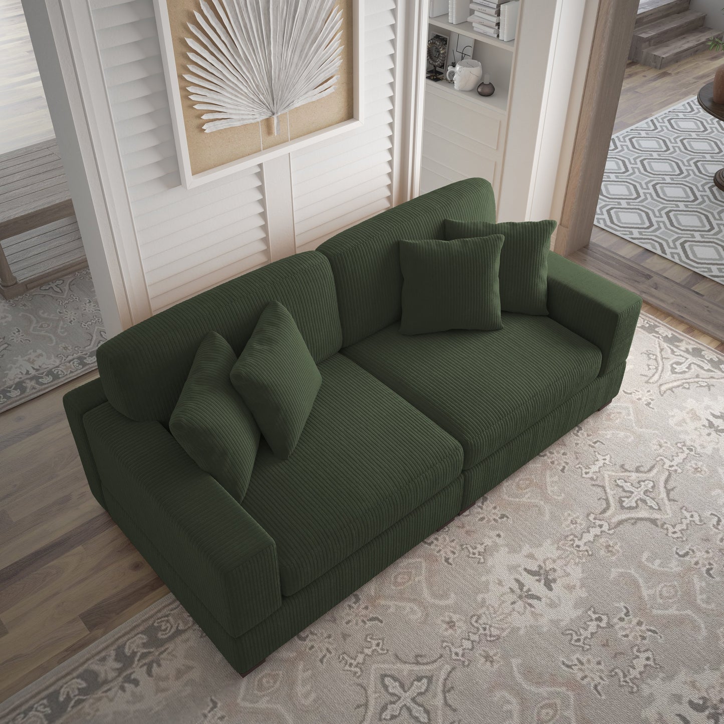 Corduroy Couch Modular Sectional Sofa with Pillows