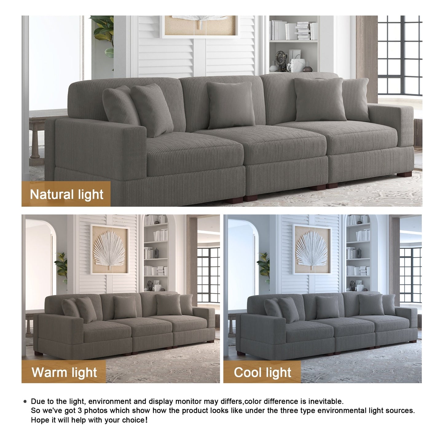 Corduroy Couch Modular Sectional Sofa with Pillows