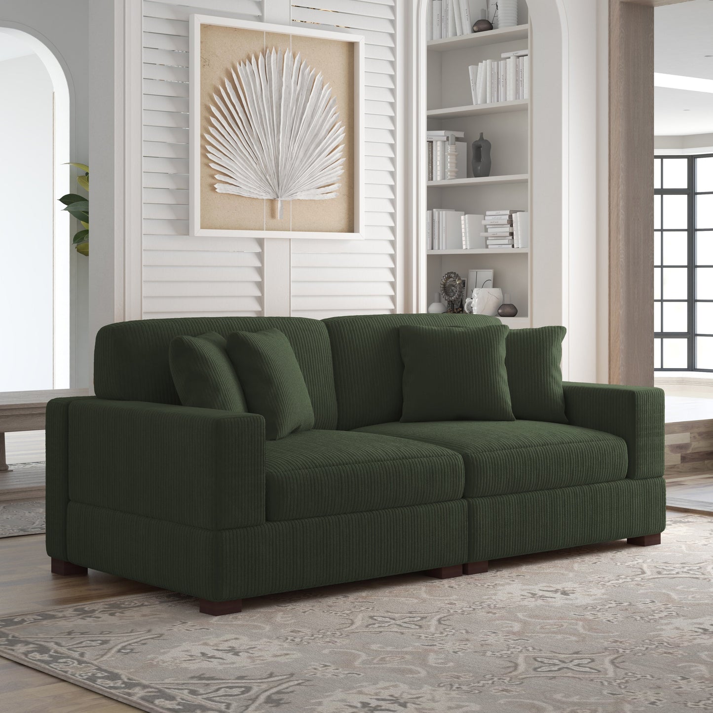 Corduroy Couch Modular Sectional Sofa with Pillows