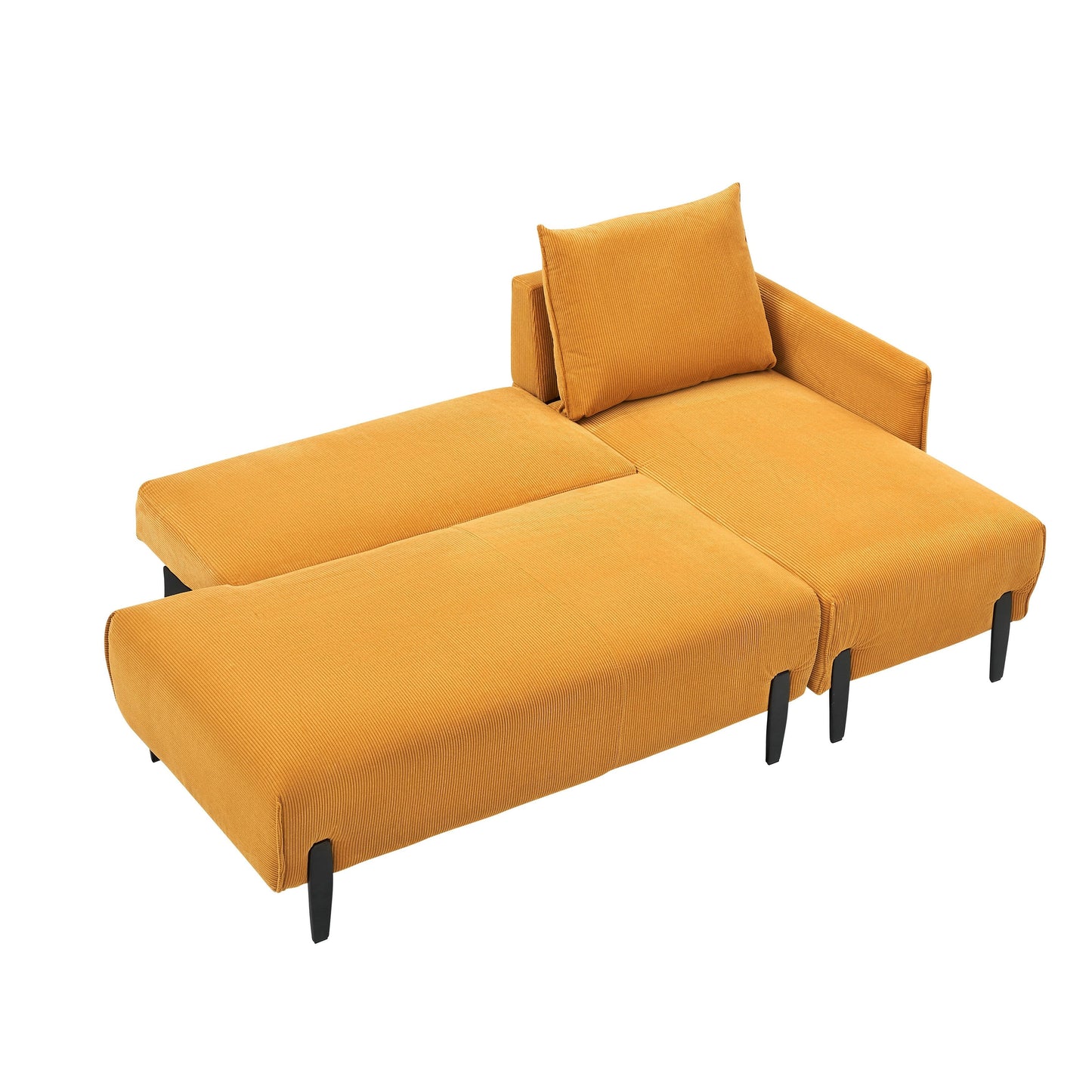 Corduroy Sofa Recliner Sofa with Metal Tapered Legs, Long Couch with 3 Matching Pillows and Side Pockets for Living Room