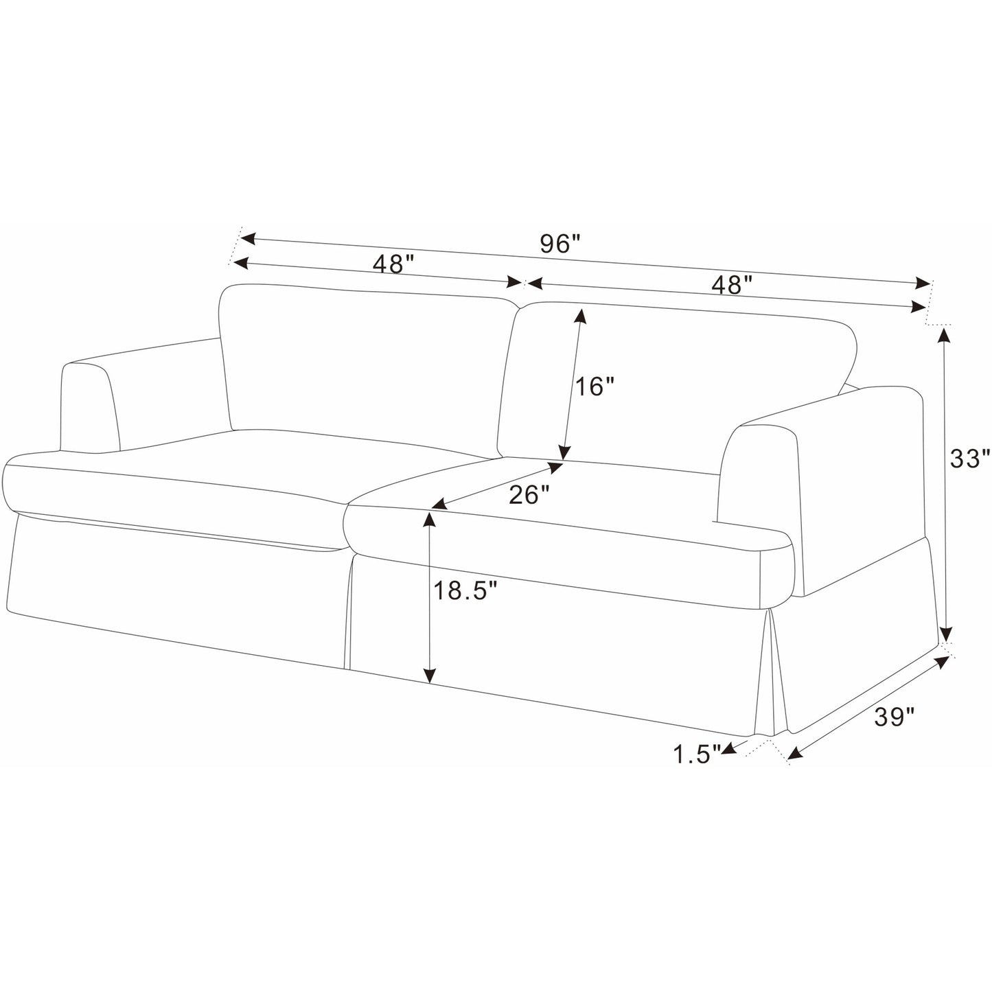 Corduroy Upholstered Skirted Sofa - 39 D x 84.5 W x 33 H