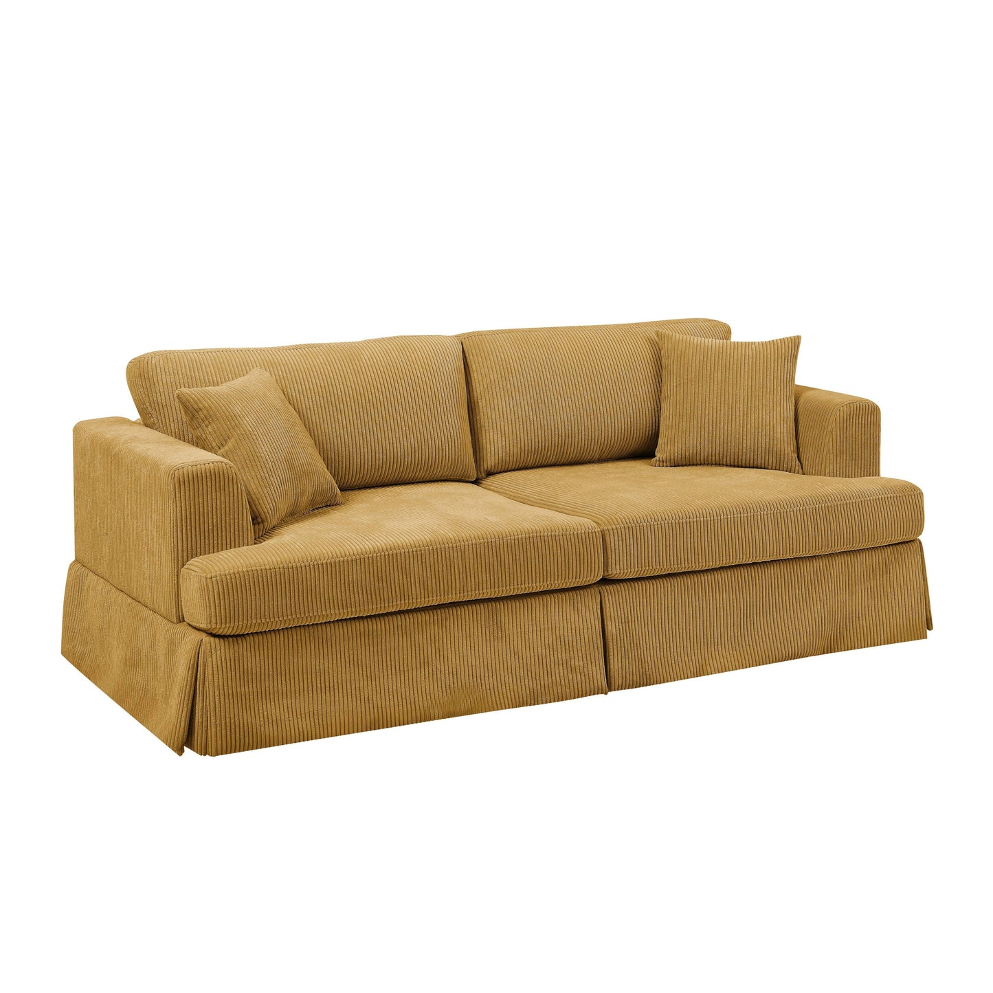 Corduroy Upholstered Skirted Sofa - 39 D x 84.5 W x 33 H