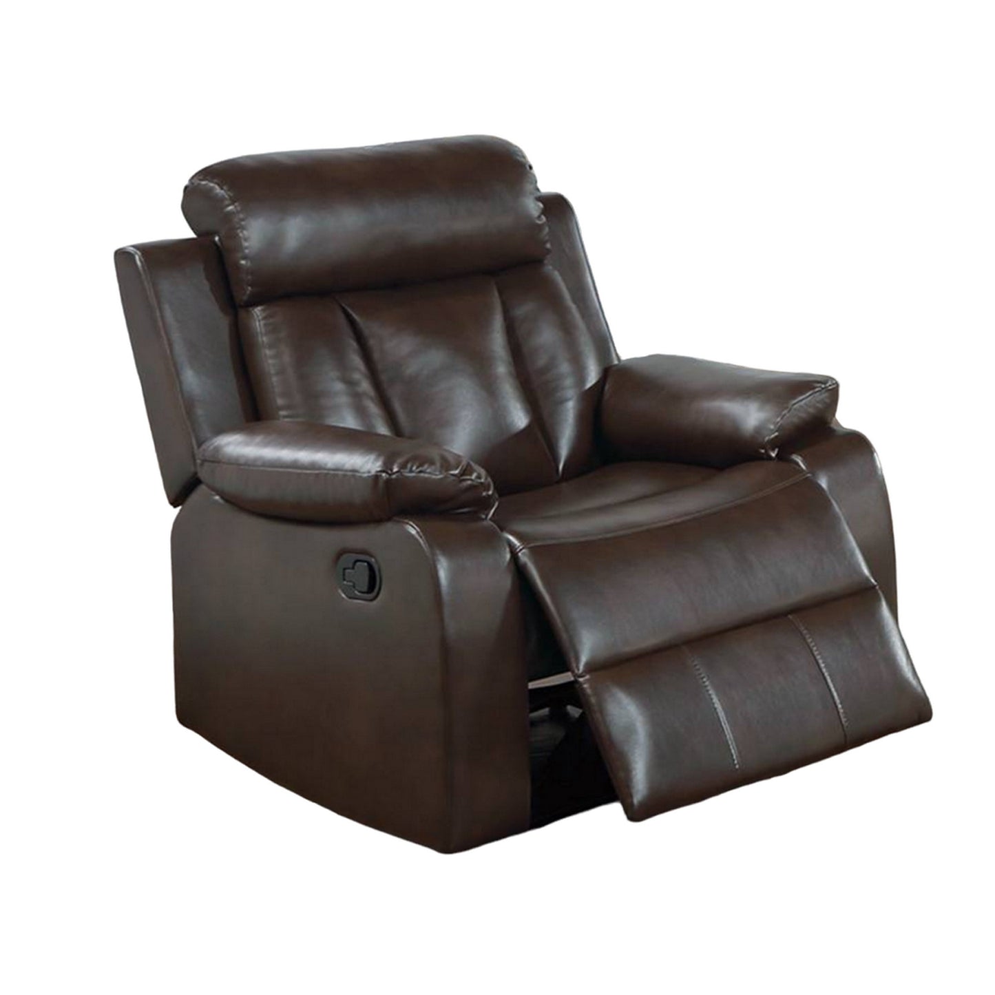 Corie Manual Recliner Chair, Pillow Cushioned, Brown Faux Leather