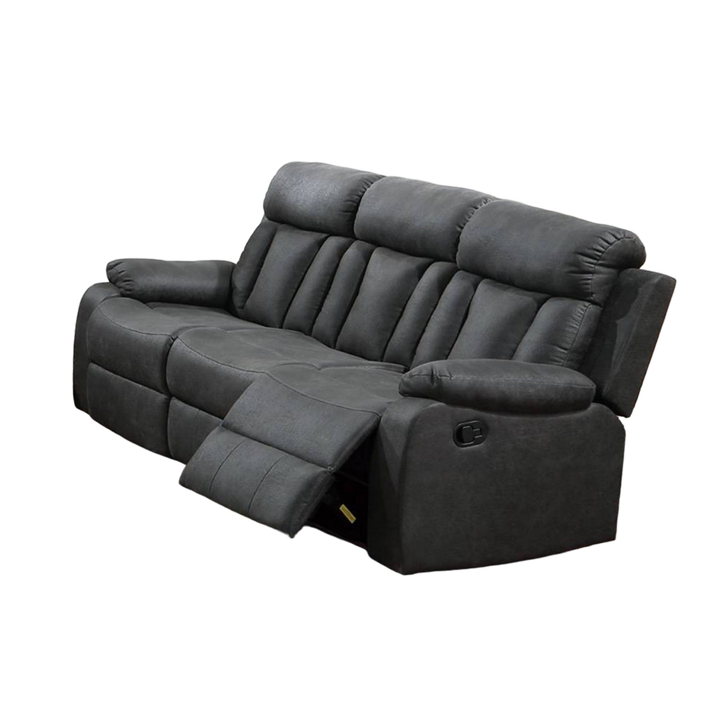 Corie Manual Recliner Sofa, 83 Inch Solid Wood, Gray Faux Leather