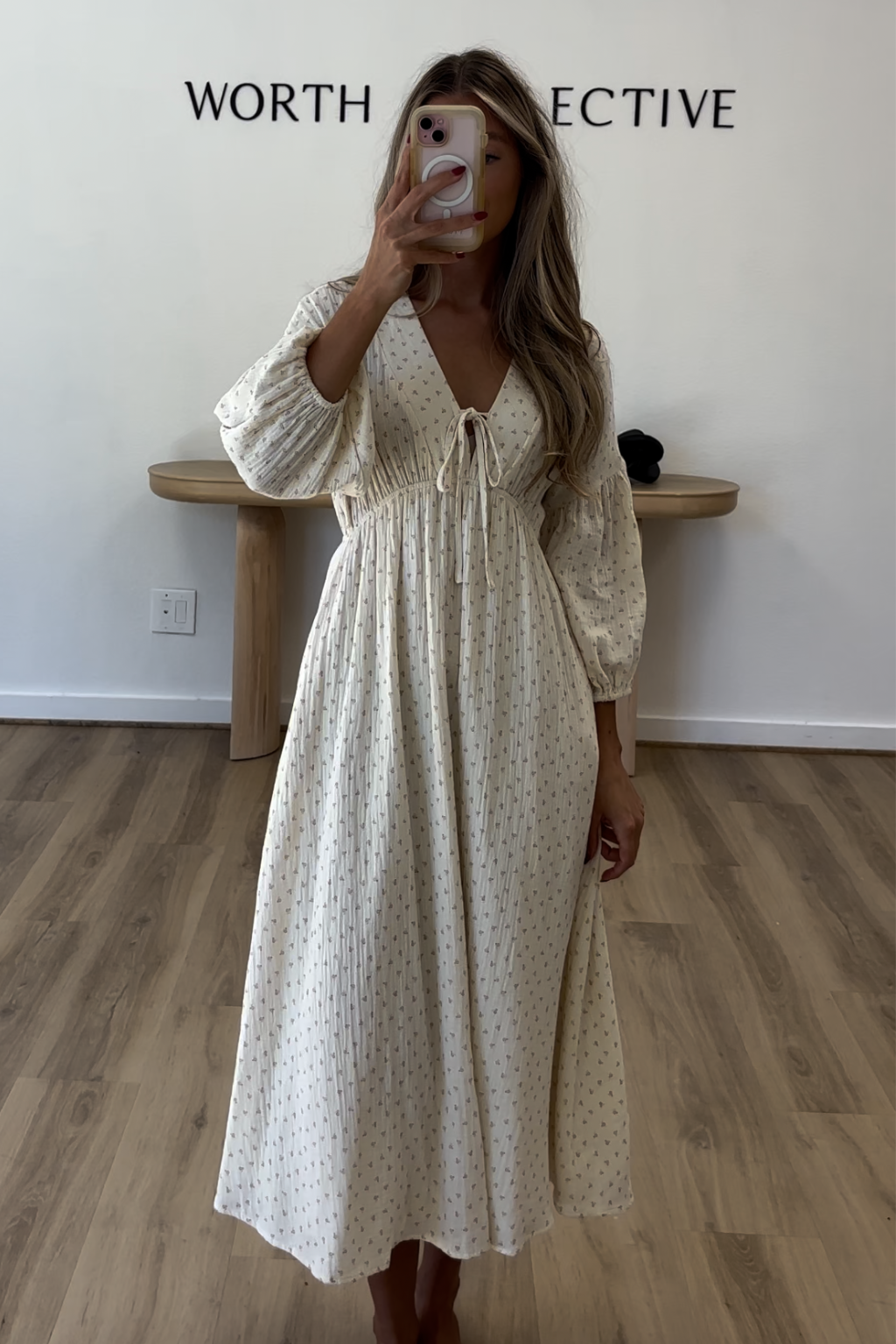 Hunter 100% Cotton Gauze Midi Dress in Natural/Brown Floral Bump Friendly (Fully Lined)