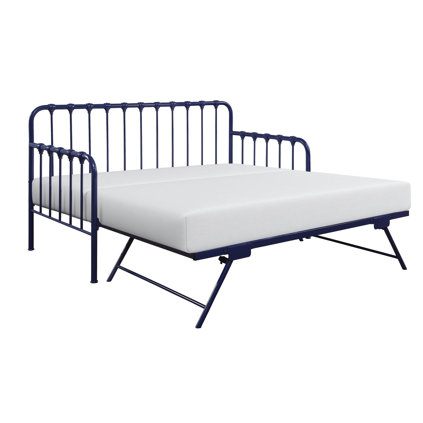Daybed with Lift-up Trundle 1pc Navy Blue Finish Metal Frame Classic Design Home Furniture