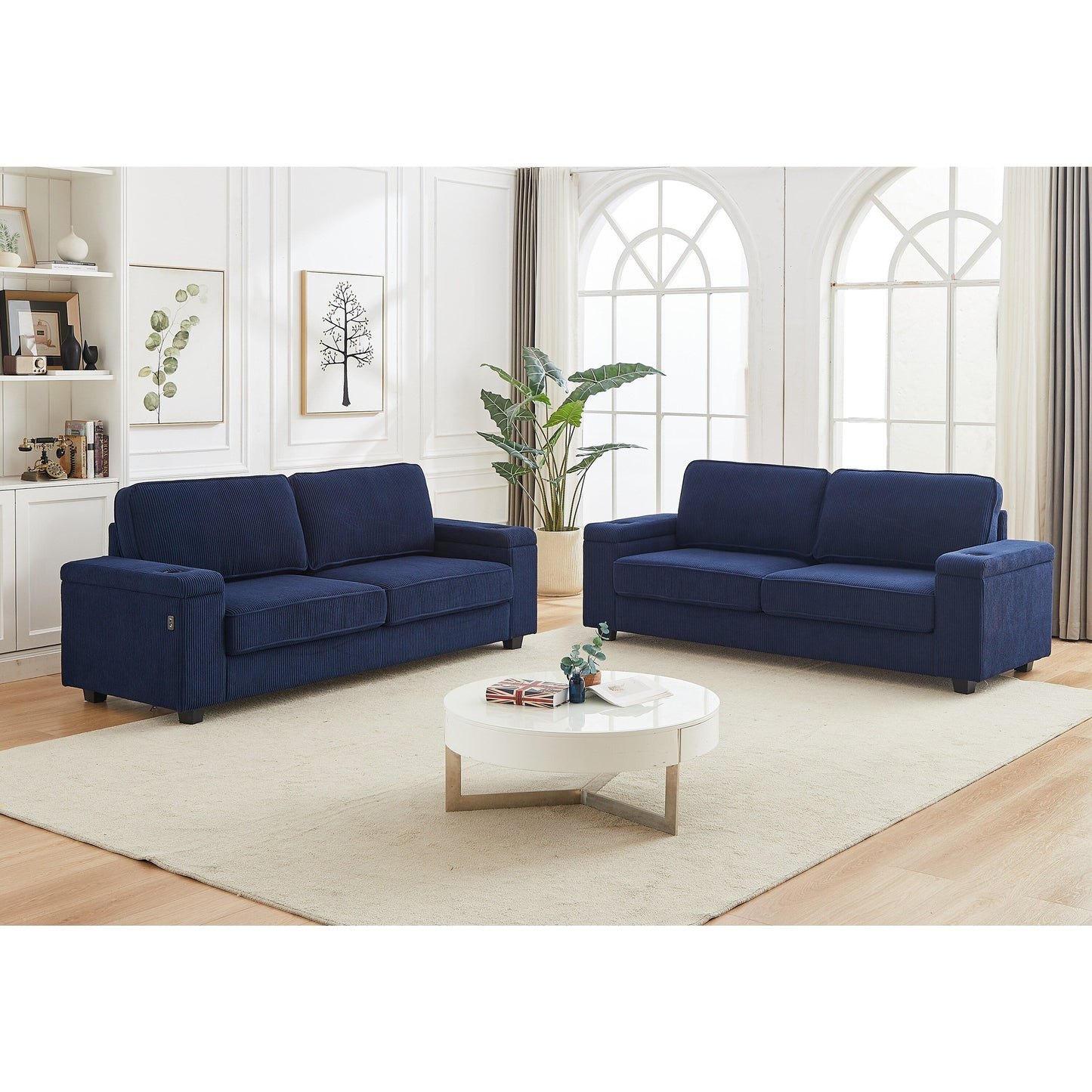 Deep Seat 86.5 Sofa with Storage, USB Charging, and Cup Holders - Comfortable Corduroy Couch
