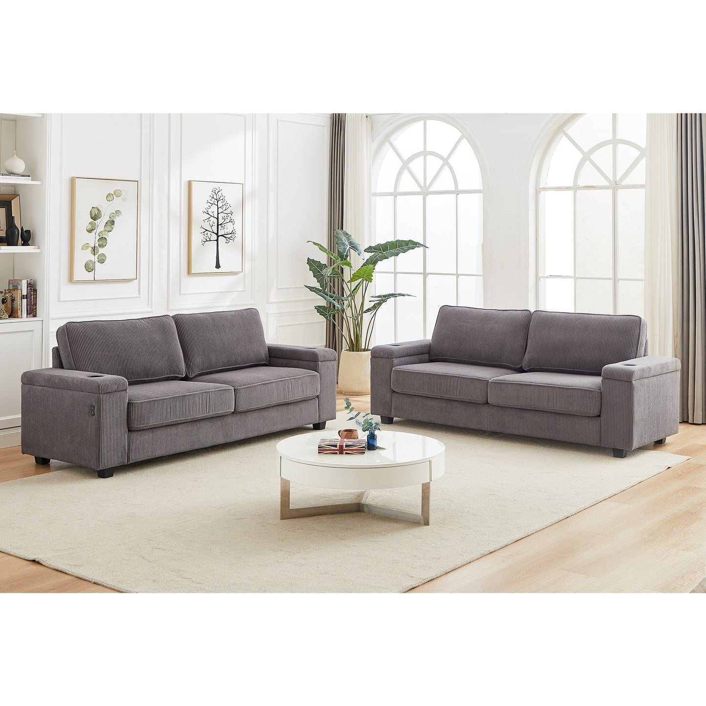 Deep Seat 86.5 Sofa with Storage, USB Charging, and Cup Holders - Comfortable Corduroy Couch