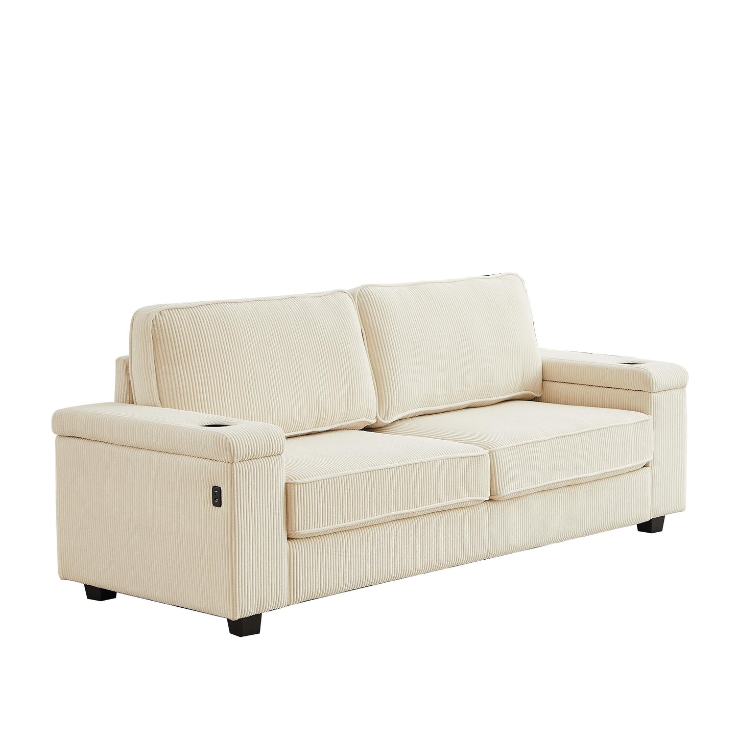 Deep Seat 86.5 Sofa with Storage, USB Charging, and Cup Holders - Comfortable Corduroy Couch