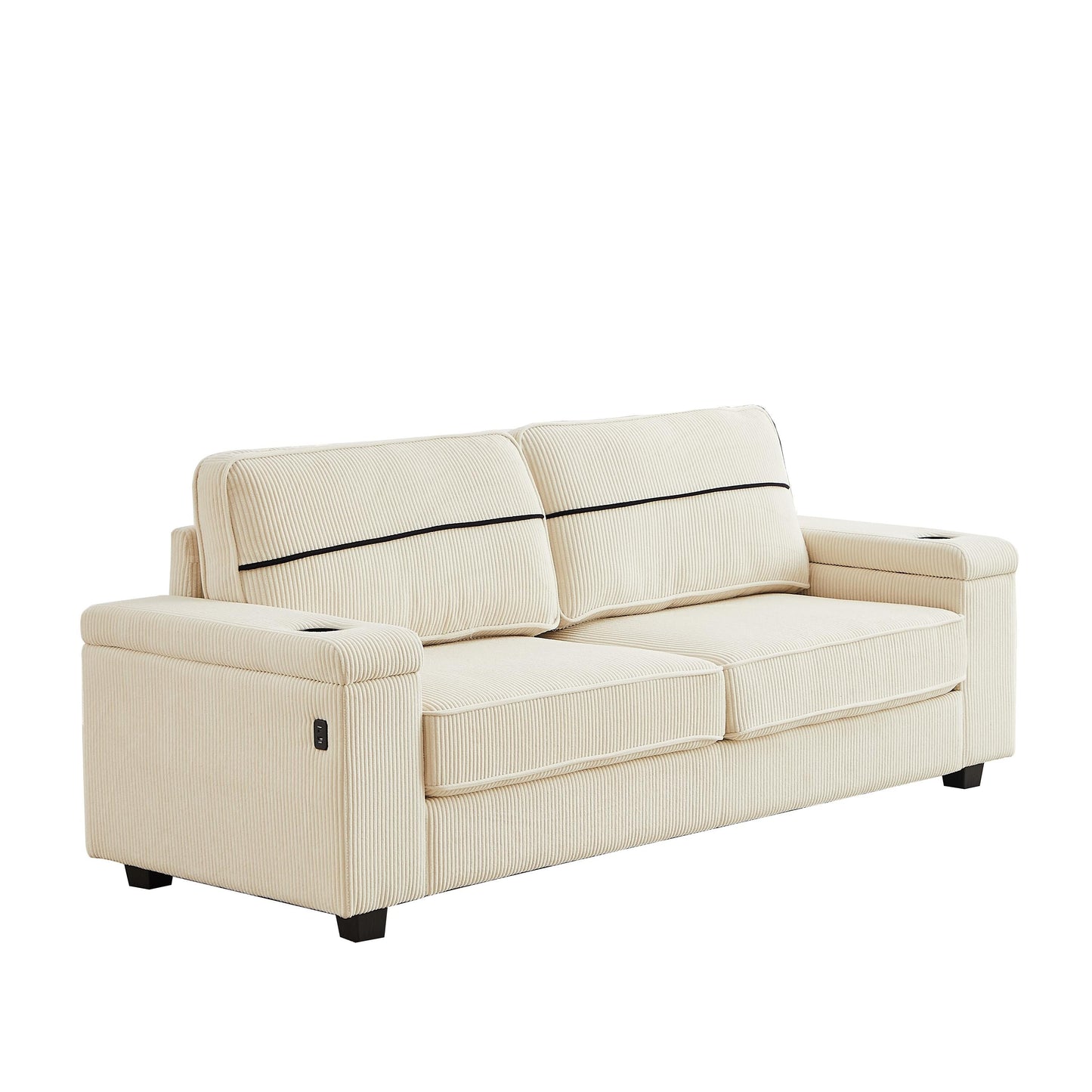 Deep Seat 86.5 Sofa with Storage, USB Charging, and Cup Holders - Comfortable Corduroy Couch