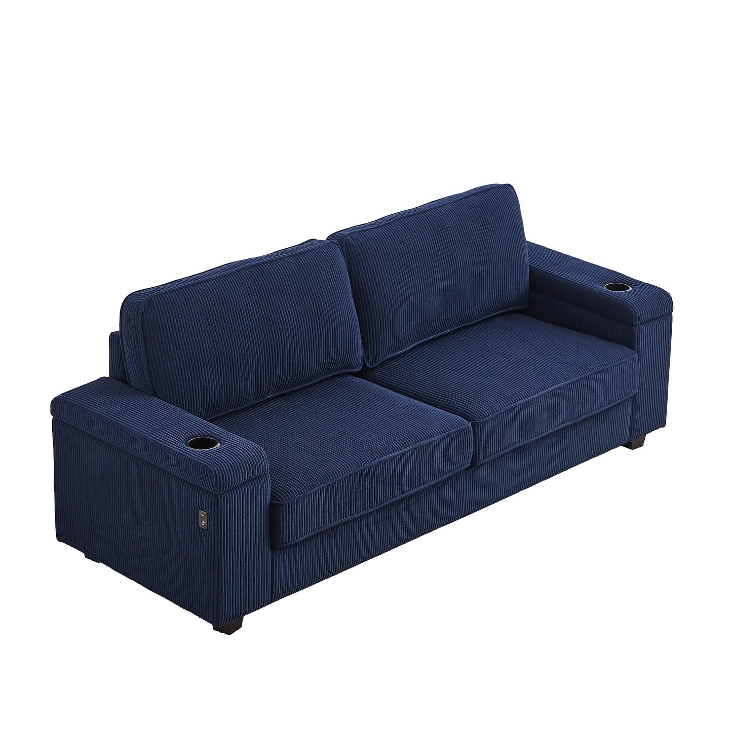 Deep Seat 86.5 Sofa with Storage, USB Charging, and Cup Holders - Comfortable Corduroy Couch