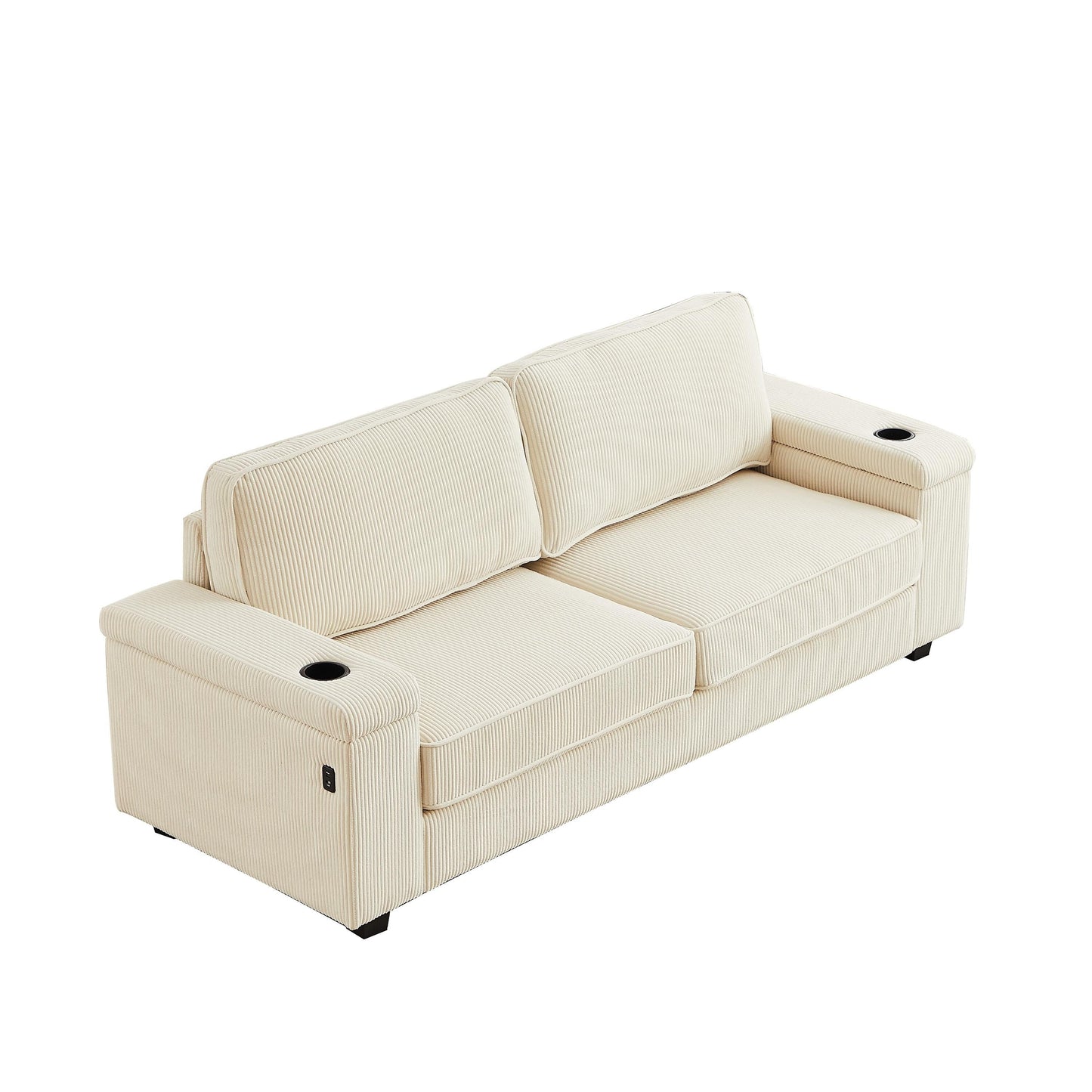 Deep Seat 86.5 Sofa with Storage, USB Charging, and Cup Holders - Comfortable Corduroy Couch