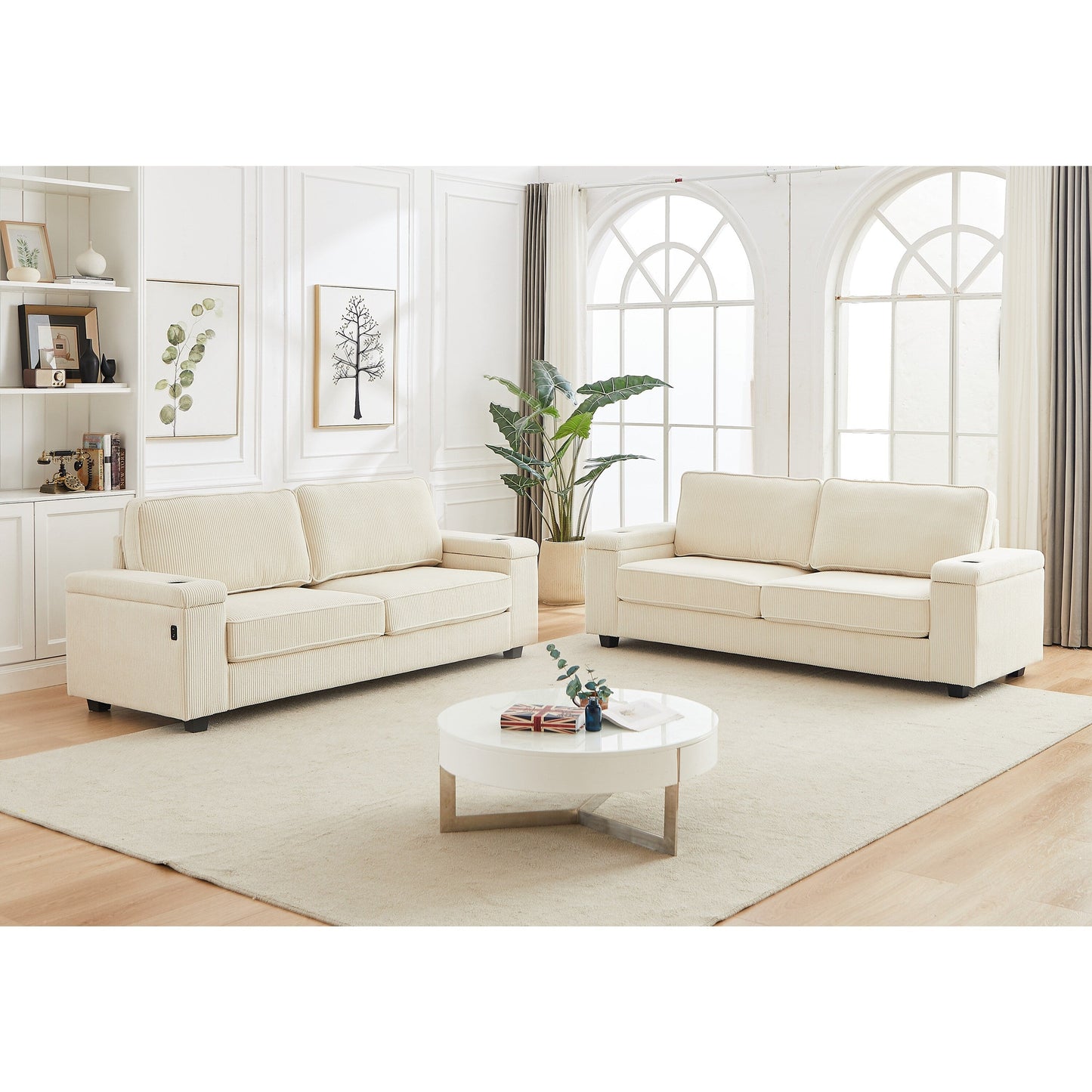 Deep Seat 86.5 Sofa with Storage, USB Charging, and Cup Holders - Comfortable Corduroy Couch