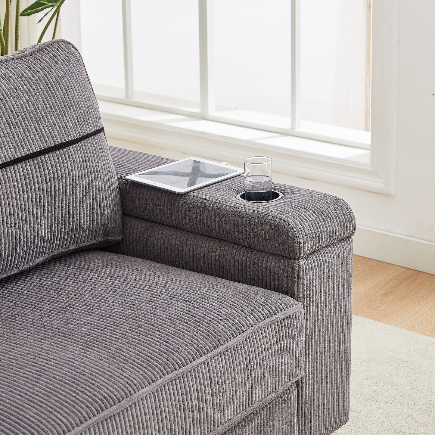 Deep Seat 86.5 Sofa with Storage, USB Charging, and Cup Holders - Comfortable Corduroy Couch