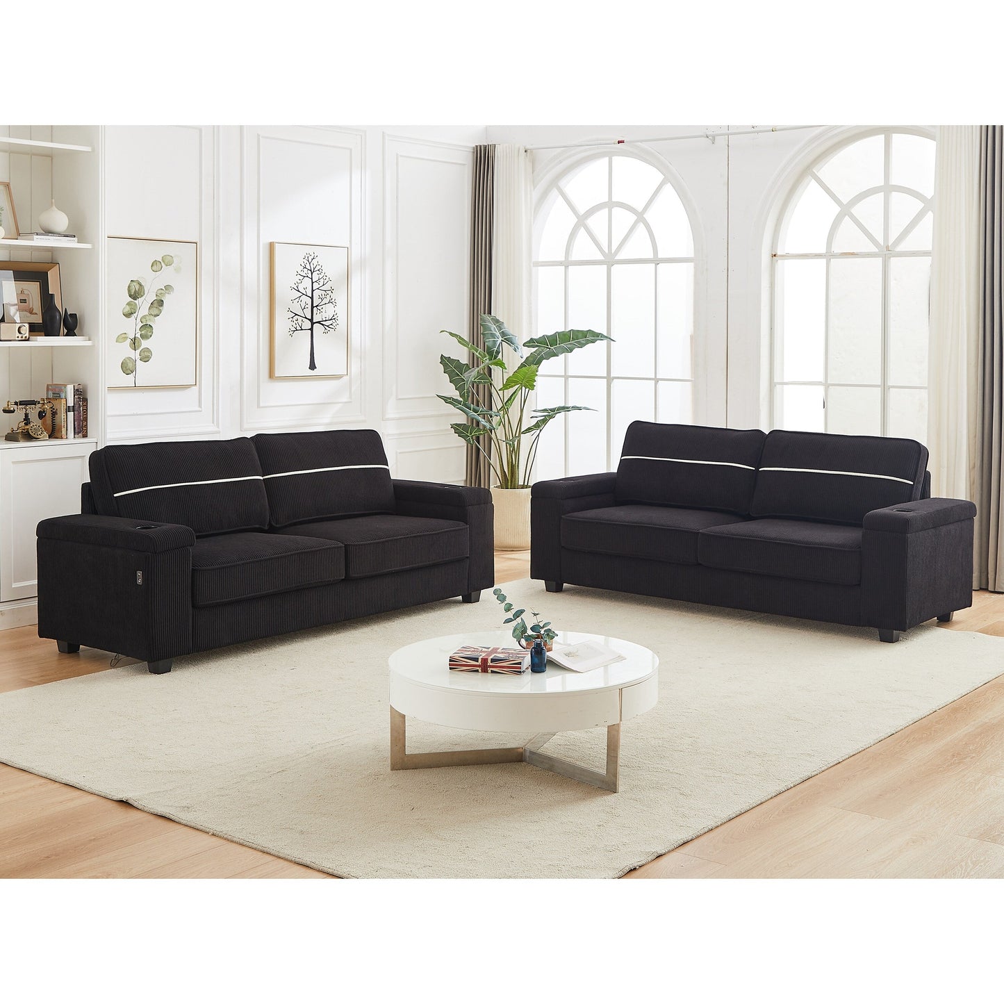 Deep Seat 86.5 Sofa with Storage, USB Charging, and Cup Holders - Comfortable Corduroy Couch
