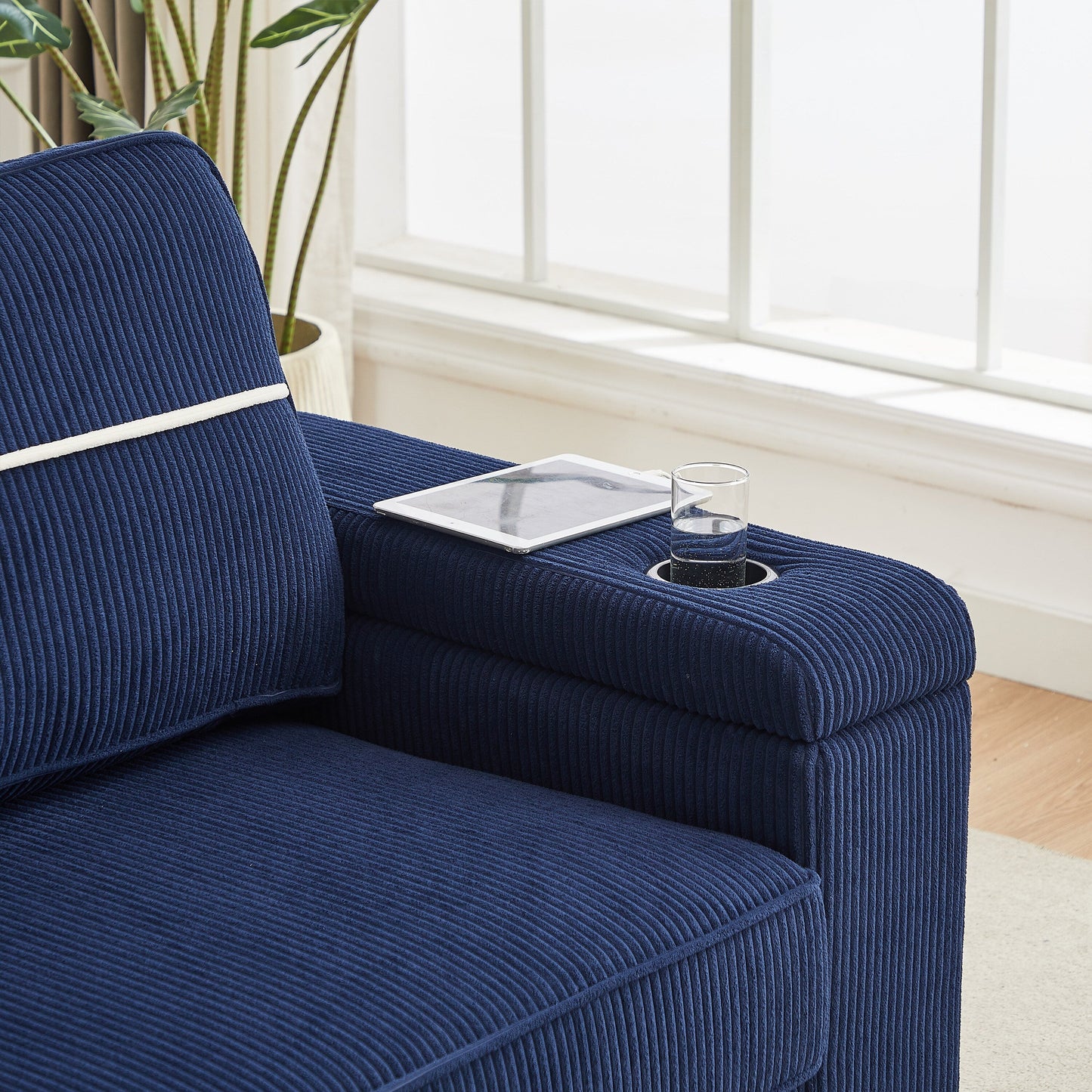 Deep Seat 86.5 Sofa with Storage, USB Charging, and Cup Holders - Comfortable Corduroy Couch