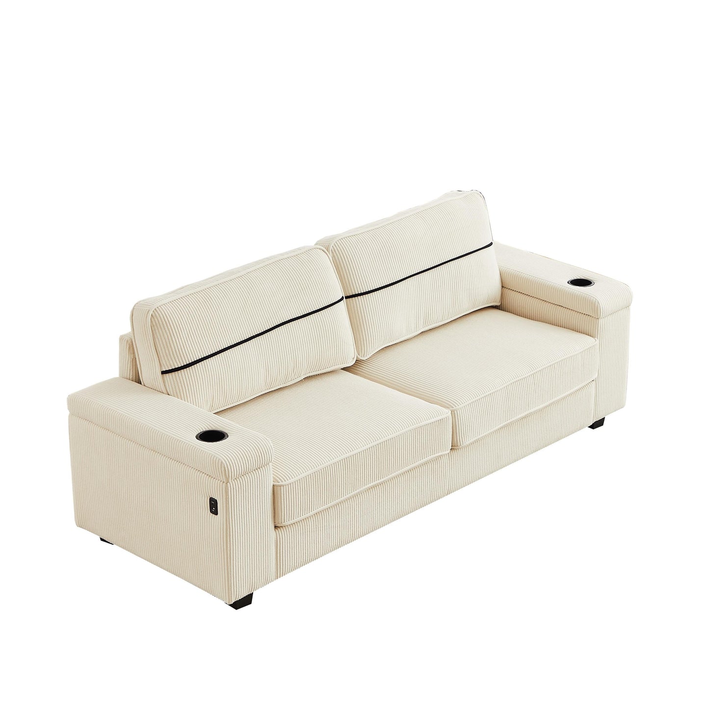 Deep Seat 86.5 Sofa with Storage, USB Charging, and Cup Holders - Comfortable Corduroy Couch