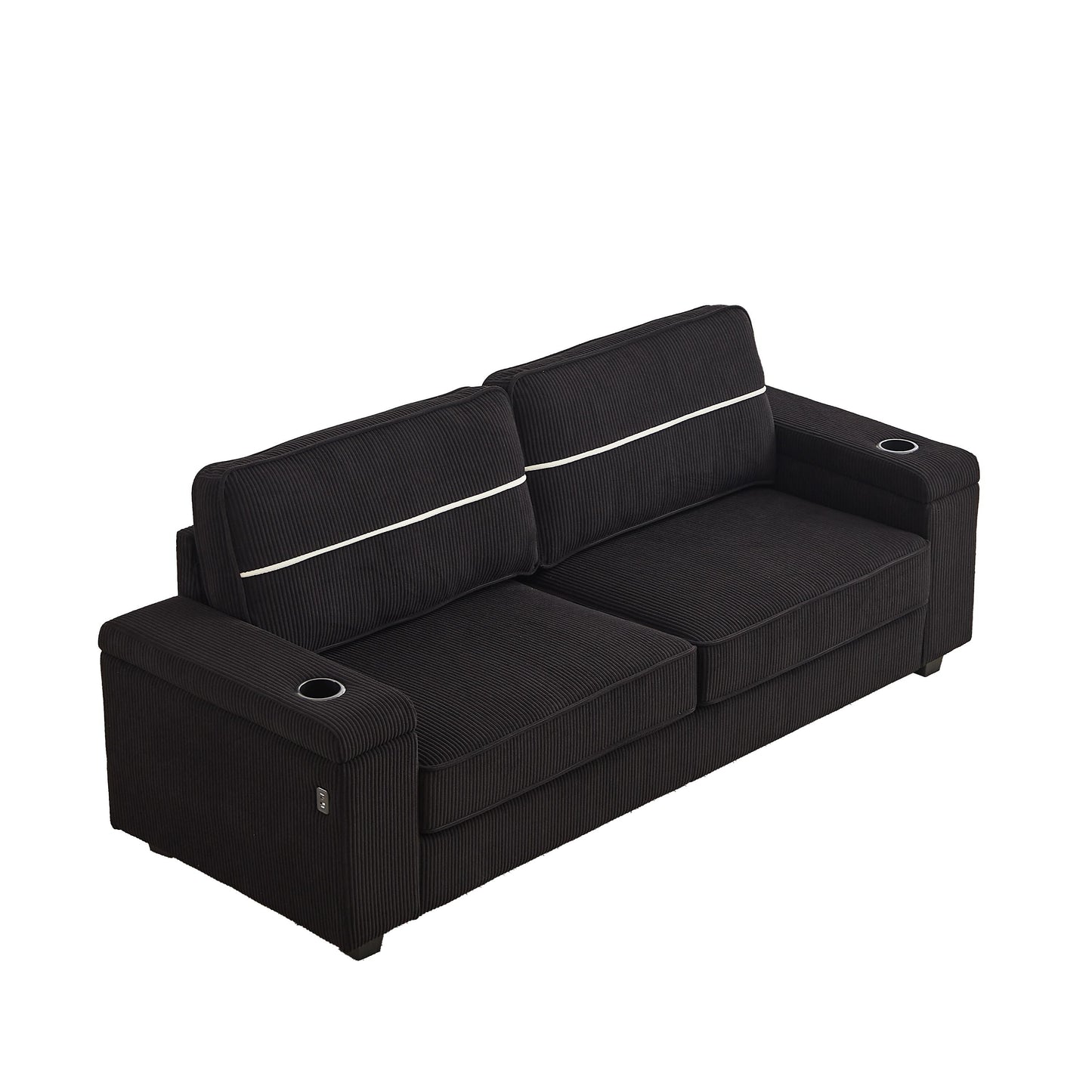 Deep Seat 86.5 Sofa with Storage, USB Charging, and Cup Holders - Comfortable Corduroy Couch
